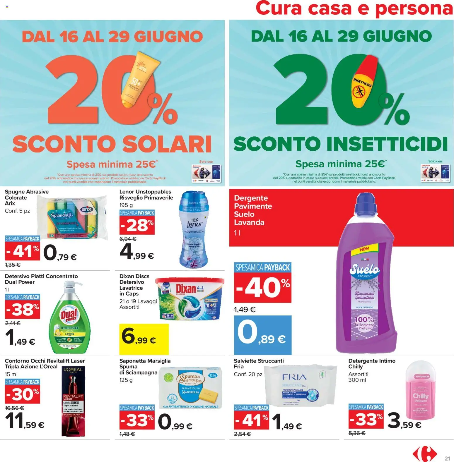 Volantino Carrefour del 16.06.2026 | Pagina: 21 | Prodotti: Detergente intimo, Limone, Lavatrice, Profumo