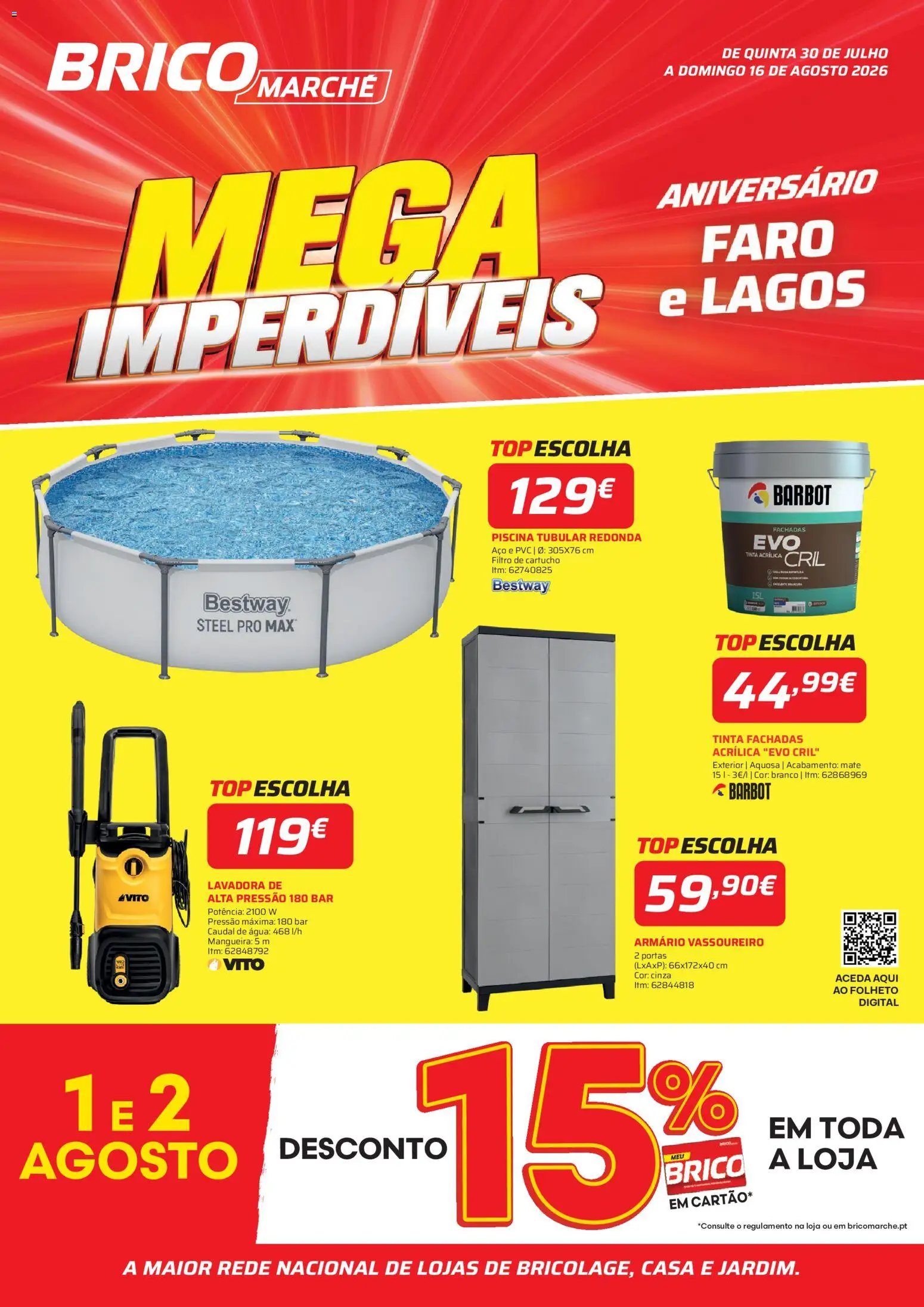 BricoMarché Folheto 11 - Mega Imperdíveis - Faro │ válido de 30/07/2026 | Página: 1 | Produtos: Armário, Tinta, Portas, Mangueira