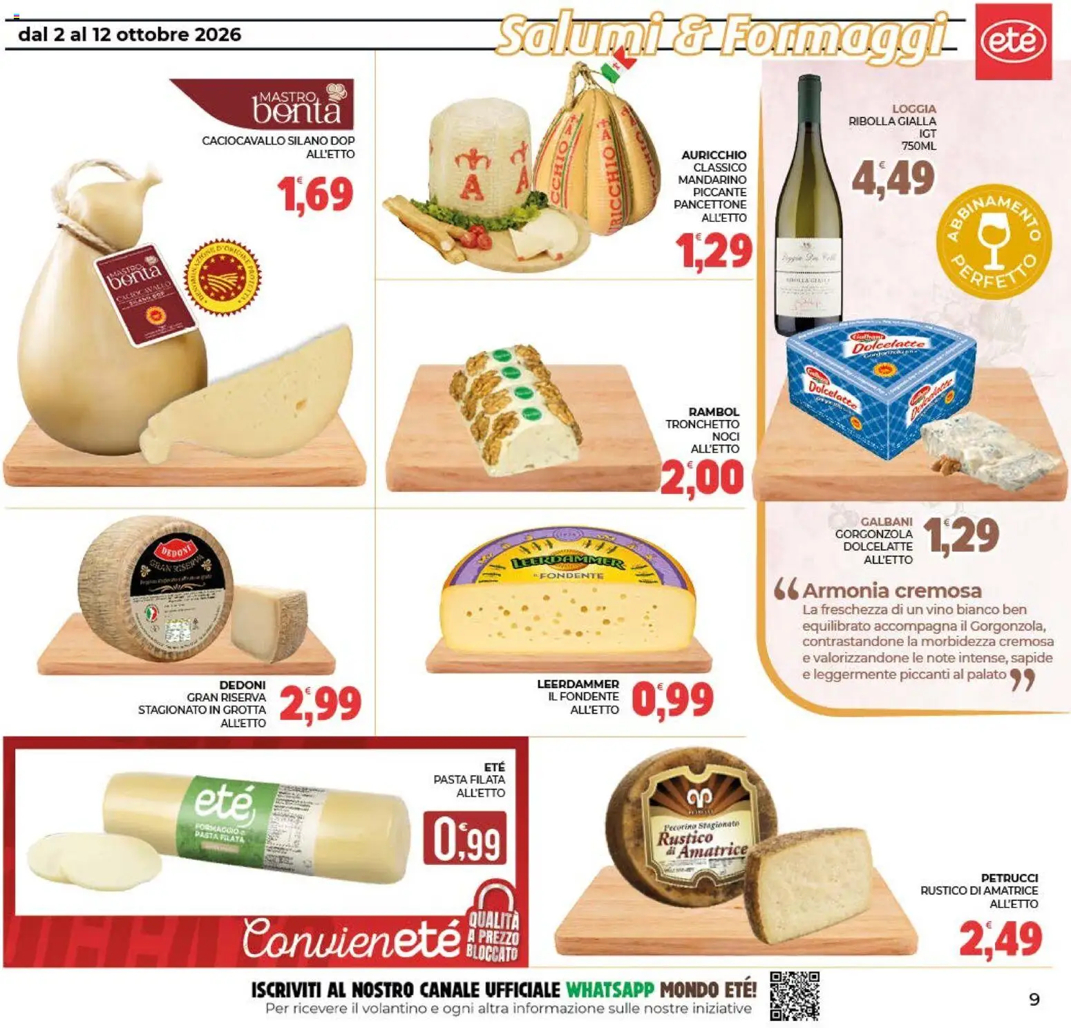 Volantino Eté del 02/10/2026 | Pagina: 9 | Prodotti: Pasta, Noci, Gorgonzola, Pecorino