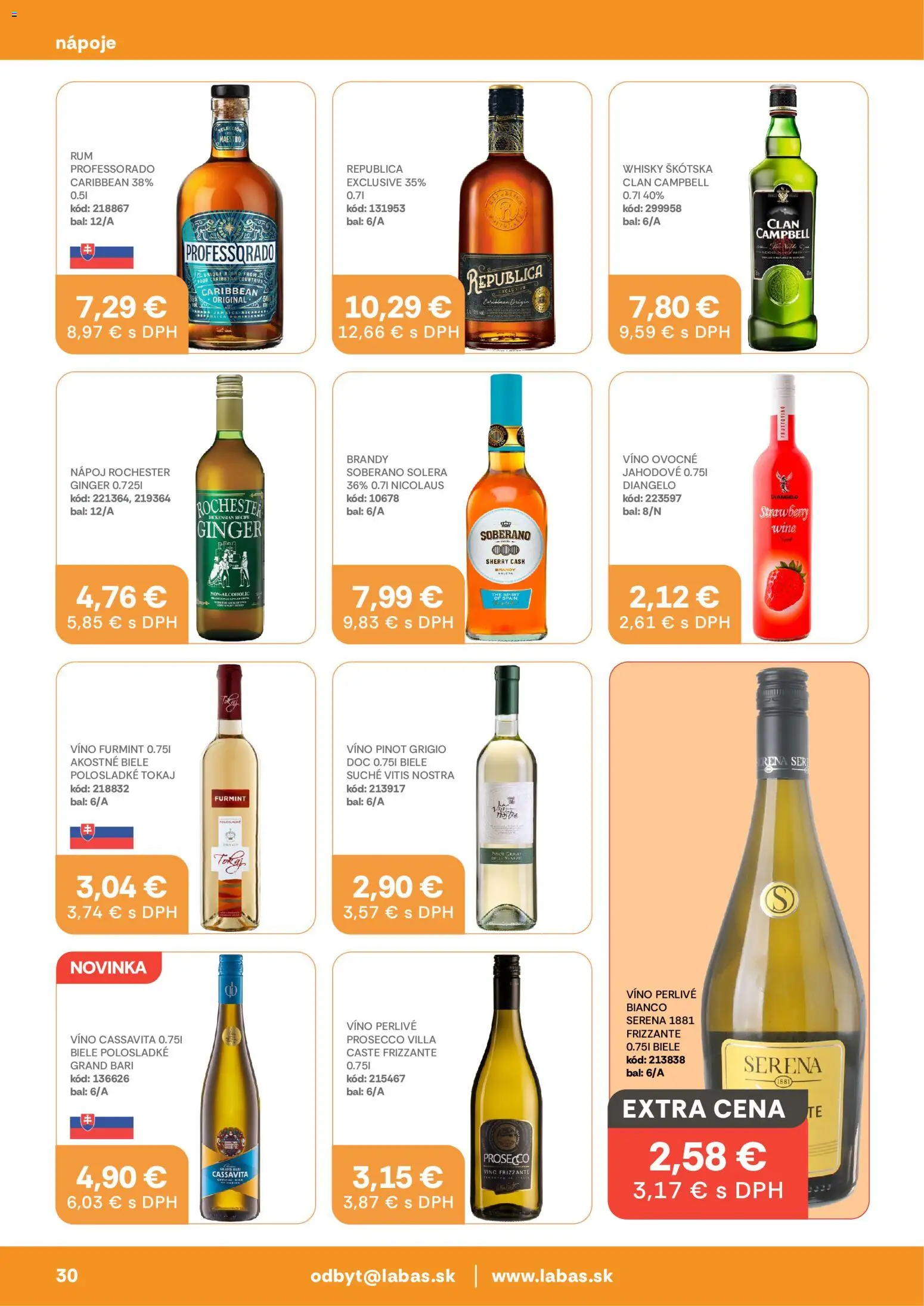 Nové Labaš akcie – leták je platný od 09.10.2026 | Strana: 30 | Produkty: Prosecco, Soberano, Brandy, Whisky