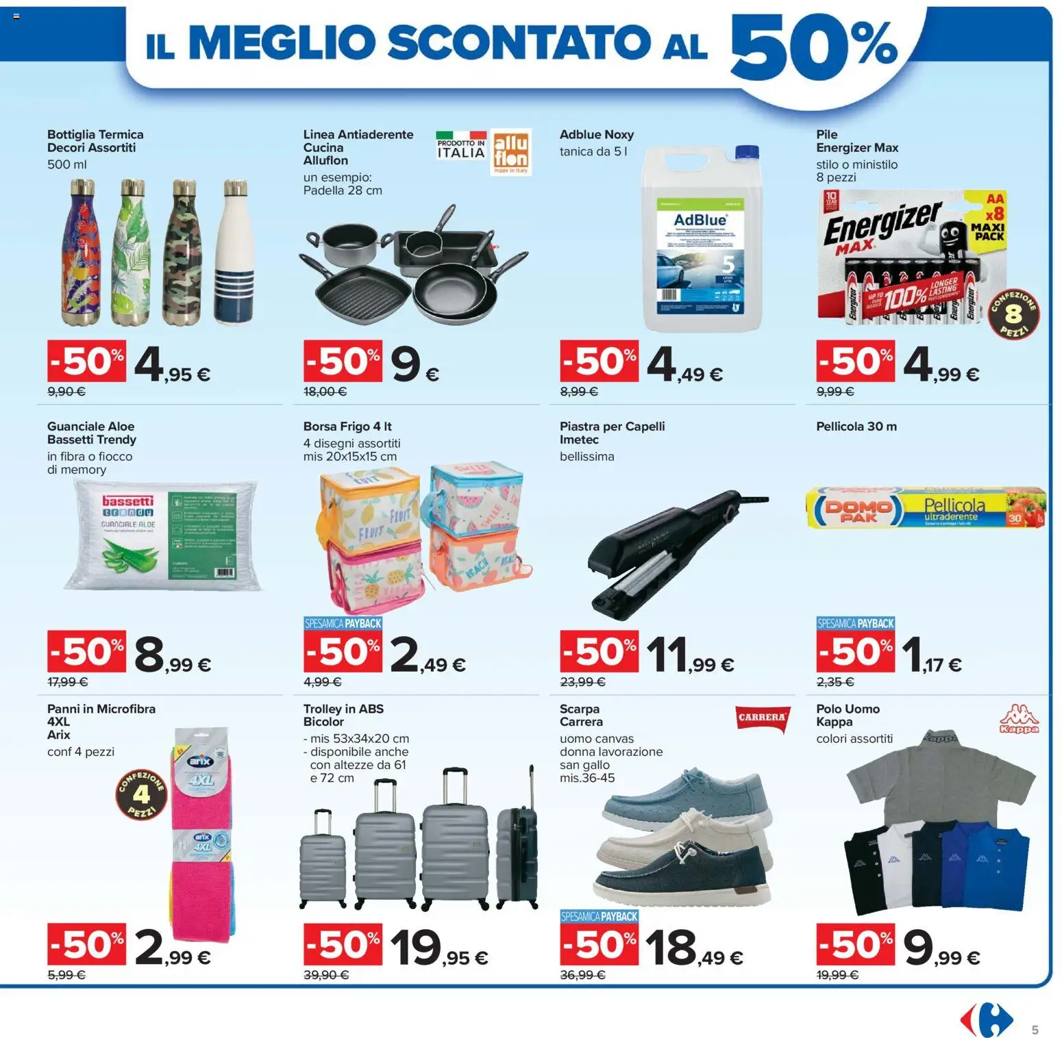 Volantino Carrefour del 07.04.2026 | Pagina: 5 | Prodotti: Tanica, Trolley, Bottiglia, Guanciale