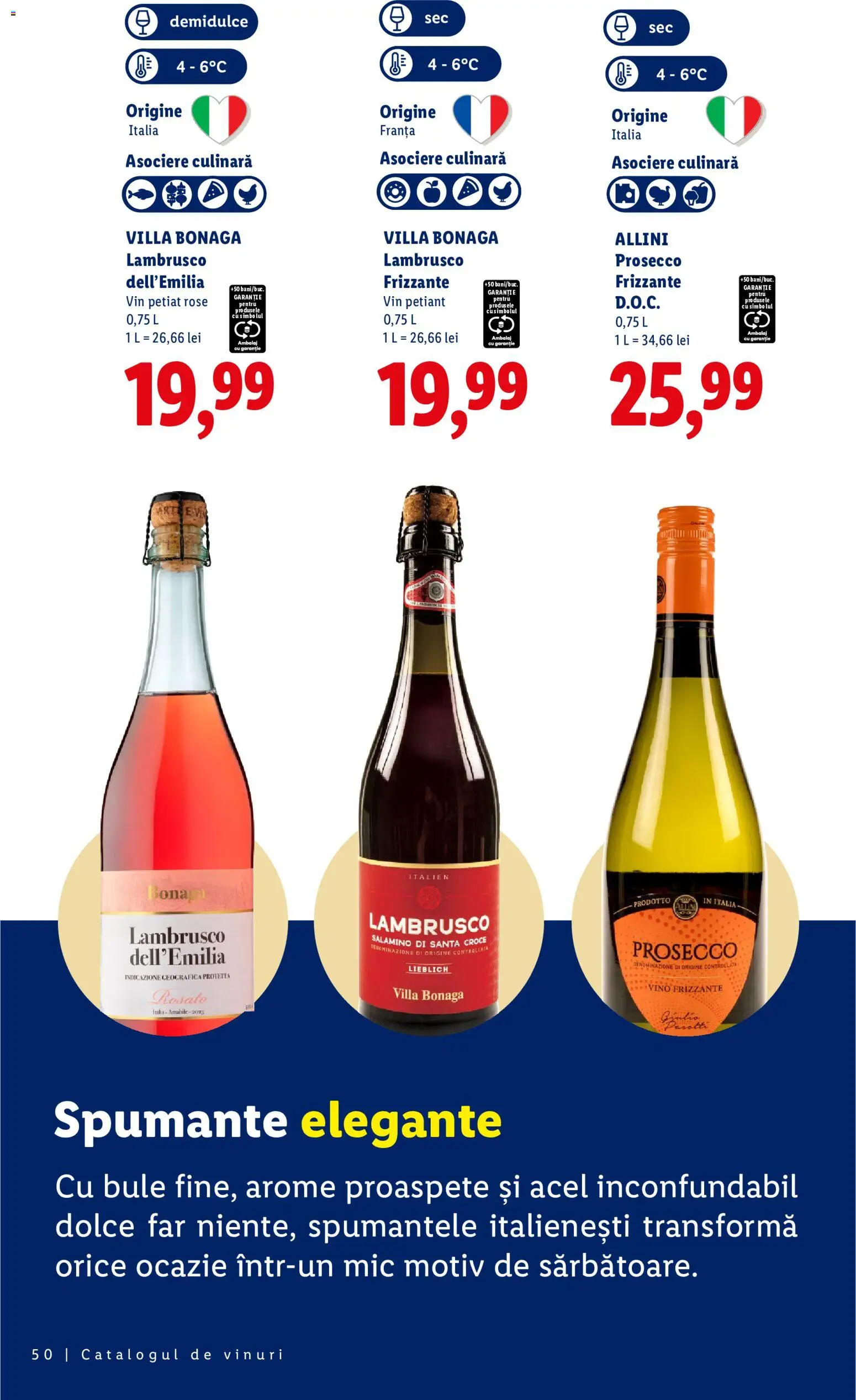 Noul catalog Lidl – valabil de la 28.09.2026 | Pagină: 50 | Produse: Lambrusco, Prosecco, Vin