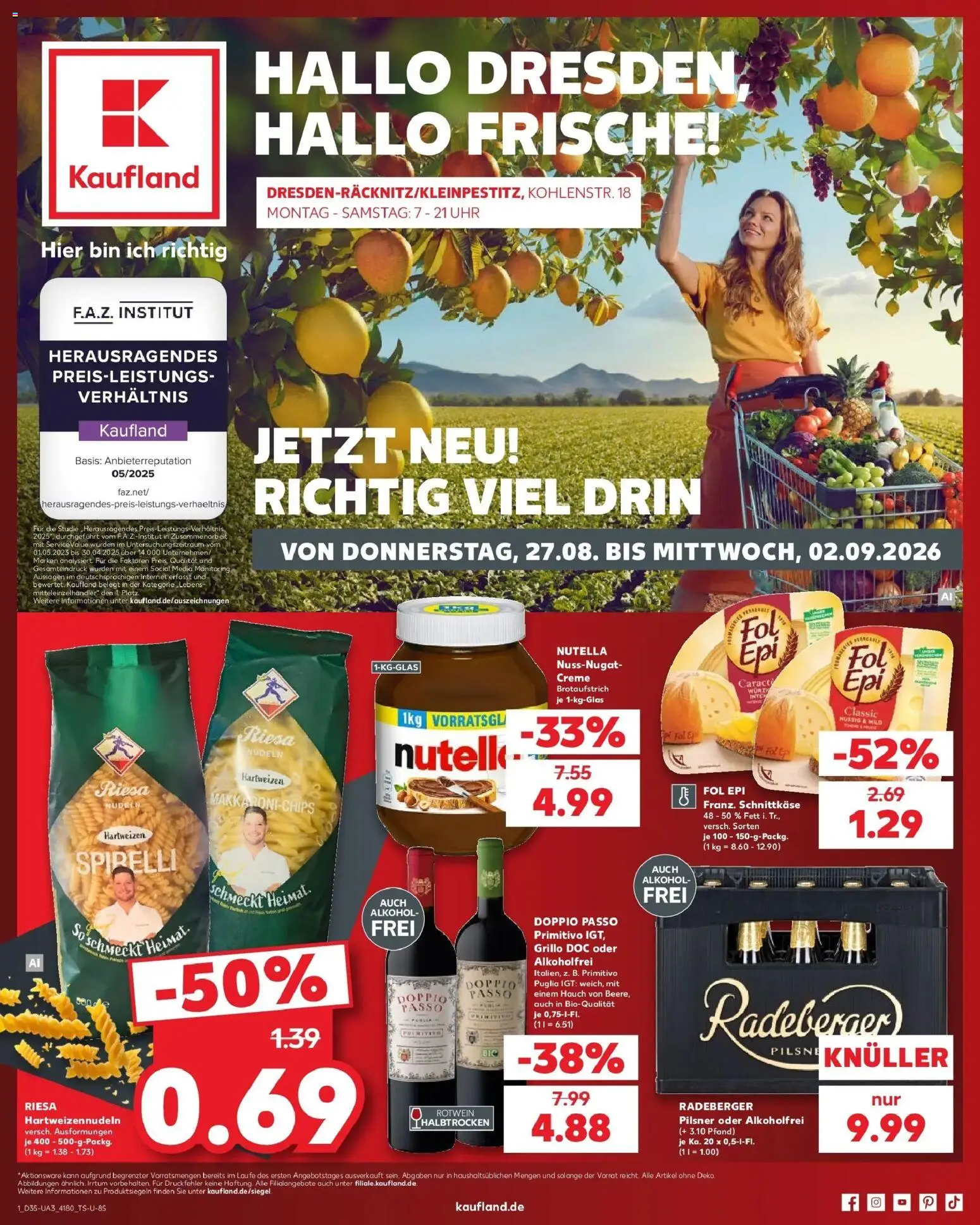 Prospekt Kaufland ab 24.08.2026 » Angebote Online zum Blättern | Seite: 12 | Produkte: Creme, Nutella, Radeberger pilsner, Uhr