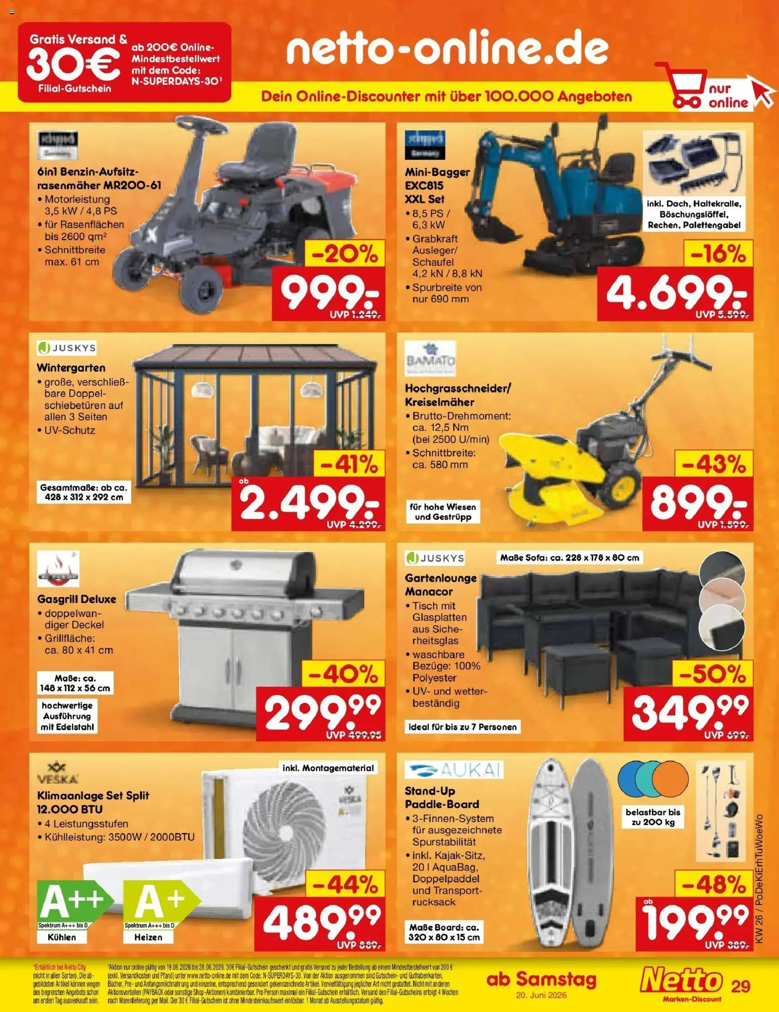 Netto Marken-Discount Prospekt Regensburg – gültig ab 21.06.2026 | Seite: 61 | Produkte: Klimaanlage, Rasenmäher, Tisch, Rucksack
