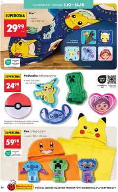 Pogląd oferty "Koc z kapturem, Koc z kapturem z motywem Charmandera. Wymiary: 120 x 150 cm." - ważna od 26.09.2026 | Strona: 36 | Produkty: Poduszka, Koc