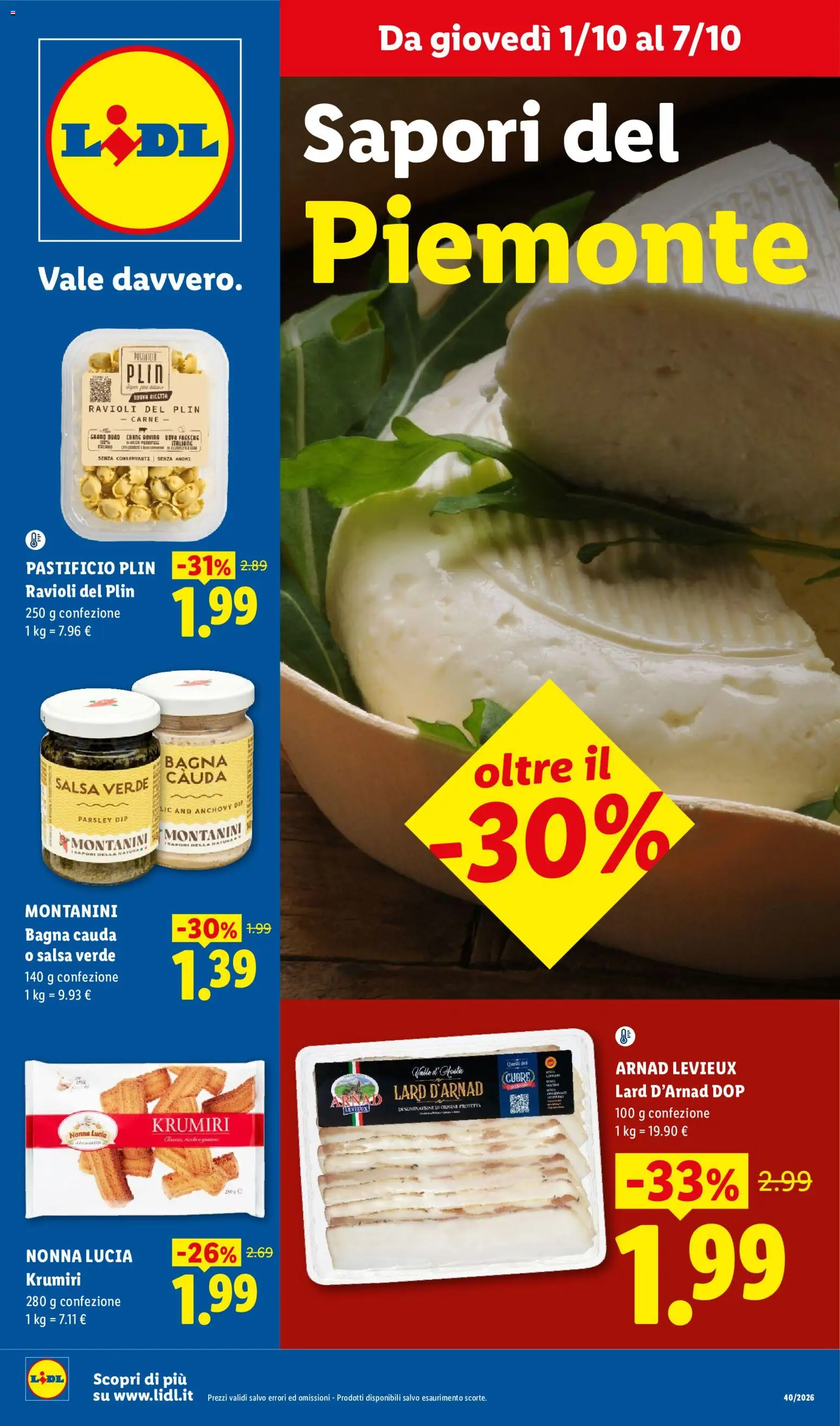 Volantino Lidl del 01/10/2026 | Pagina: 1 | Prodotti: Uova, Salsa, Ravioli, Carne