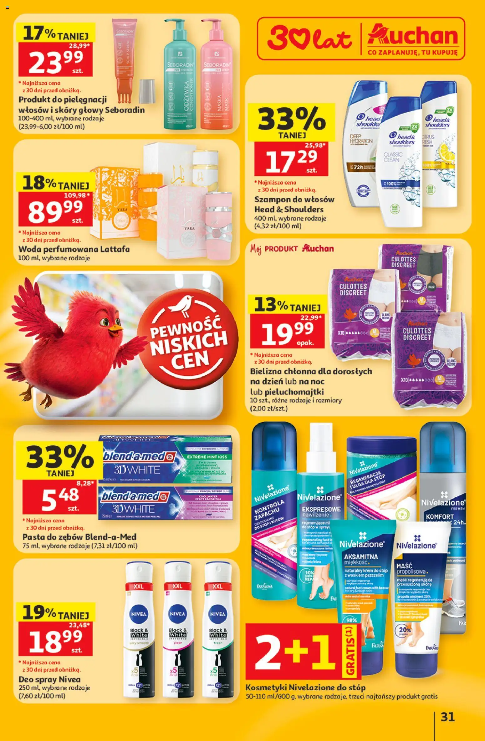 Auchan gazetka - 30 Lat Hipermarket od 11.06.2026 | Strona: 31 | Produkty: Bielizna, Kosmetyki, Pieluchomajtki, Krem do stóp