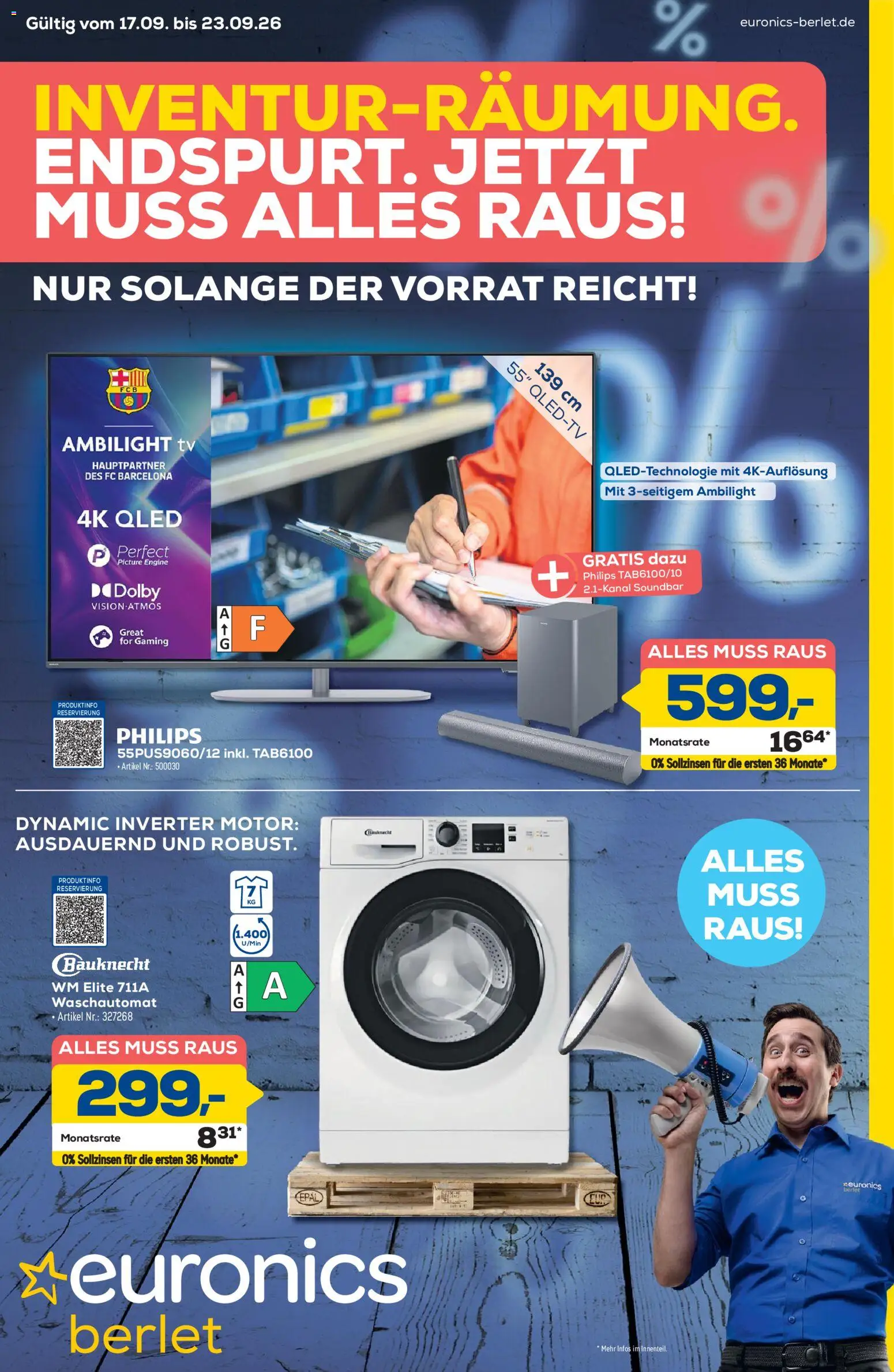 Euronics Prospekt Berlet – gültig ab 17.09.2026 | Seite: 1 | Produkte: Philips, Soundbar, TV
