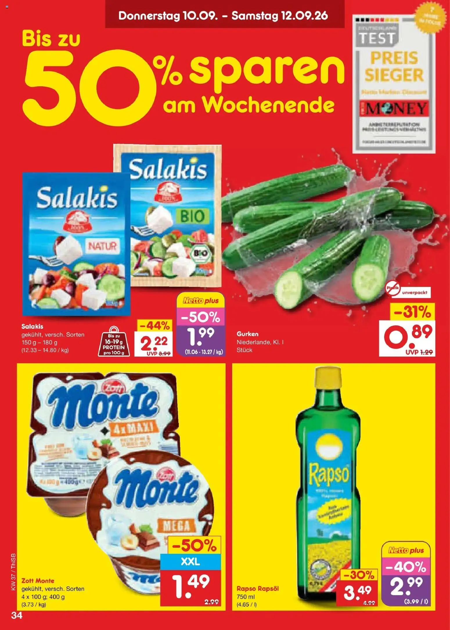 Netto Marken-Discount Prospekt Pirna – gültig ab 07.09.2026 | Seite: 50 | Produkte: Rapsöl, Salakis, Gurken, Rapso rapsol