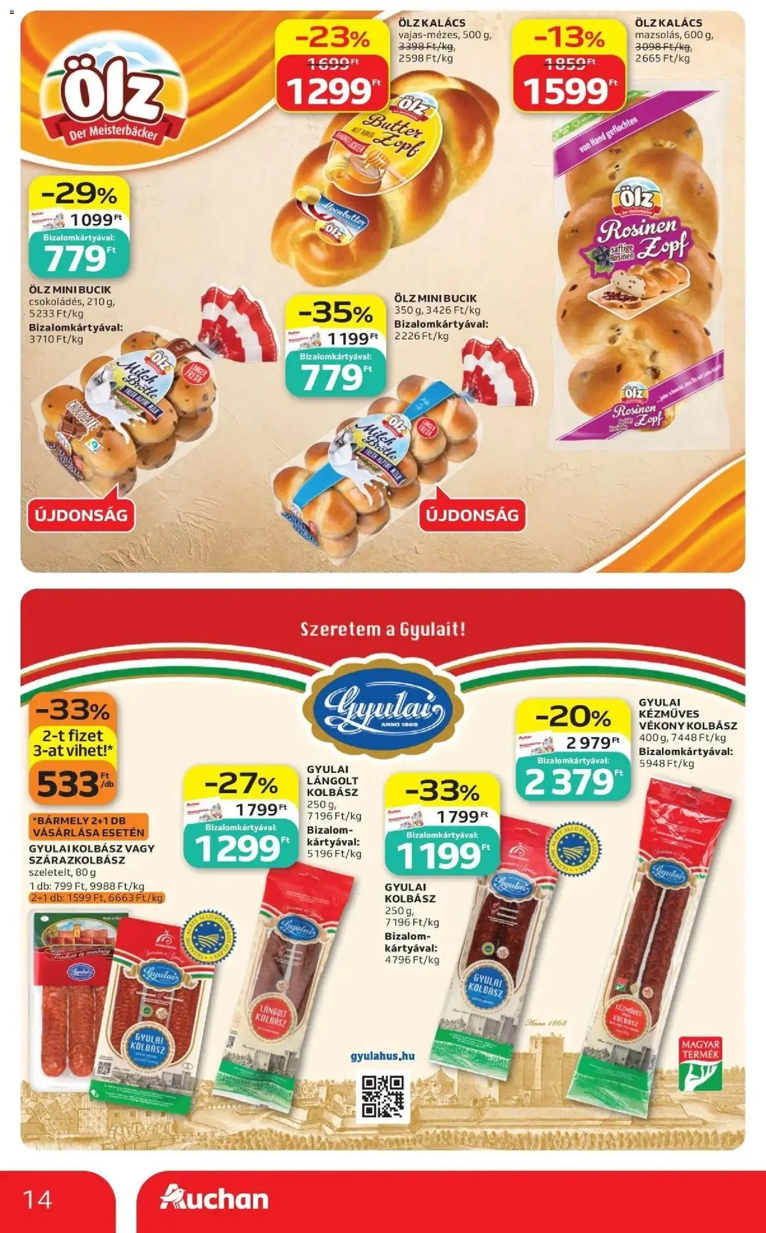 Auchan akciós ujság - amely érvényes a következő dátumtól: 2026.09.24. | Oldal: 14 | Termékek: Kolbász, Kalács, Gyulai kolbász, Szárazkolbász