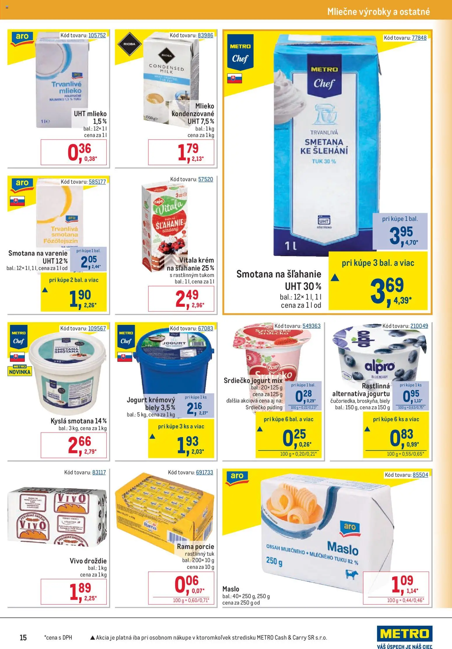 Nové Metro akcie – leták je platný od 15.07.2026 | Strana: 15 | Produkty: Mlieko, Smotana, Rama, Smotana na šľahanie