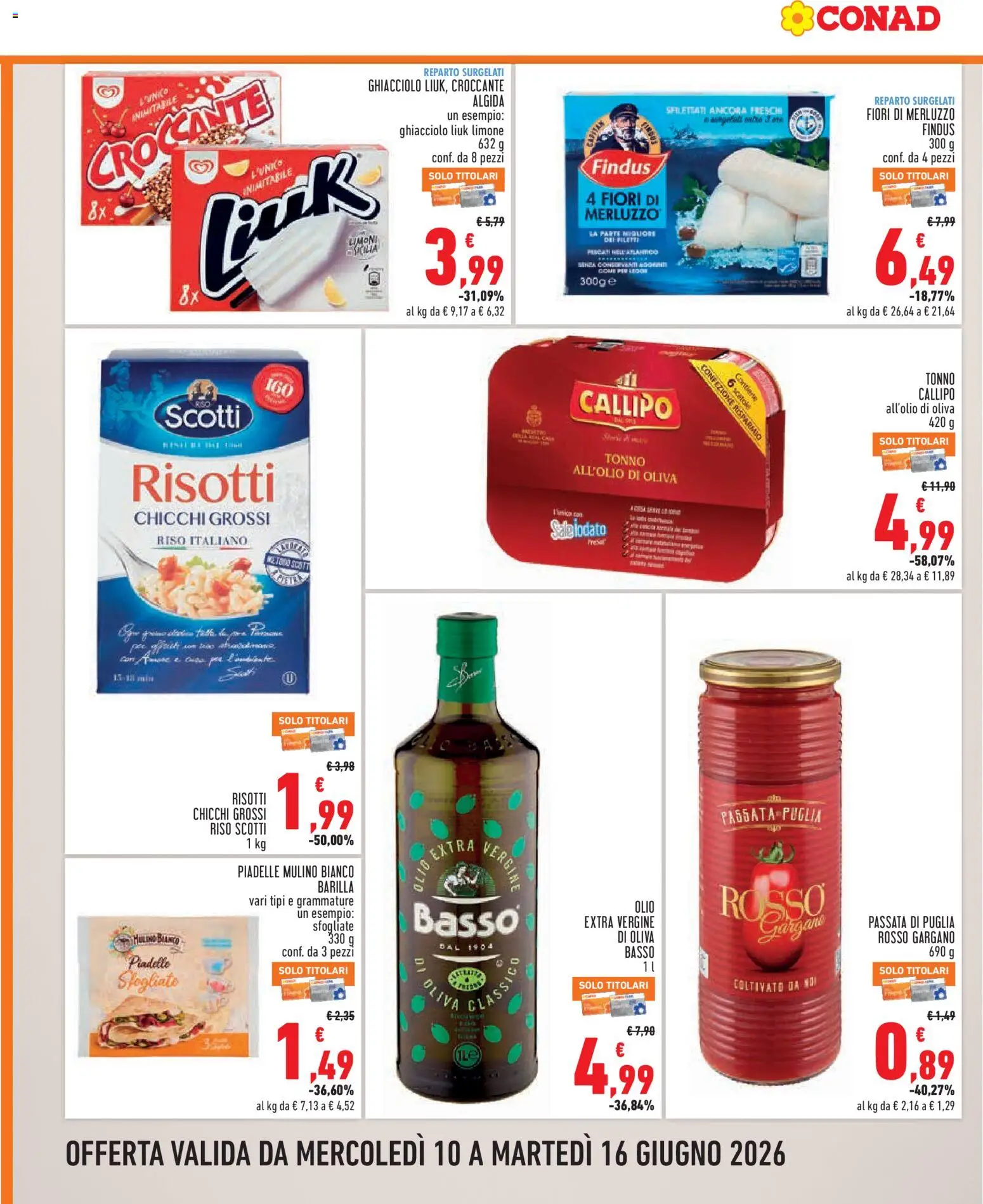 Volantino Conad del 10.06.2026 | Pagina: 6 | Prodotti: Merluzzo, Olio, Olive, Olio extra vergine
