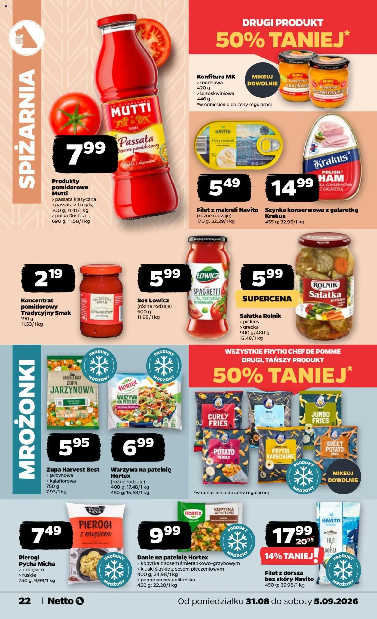 Netto gazetka od poniedziałku od 31.08.2026 | Strona: 22 | Produkty: Zupa jarzynowa, Kluski śląskie, Kluski, Warzywa