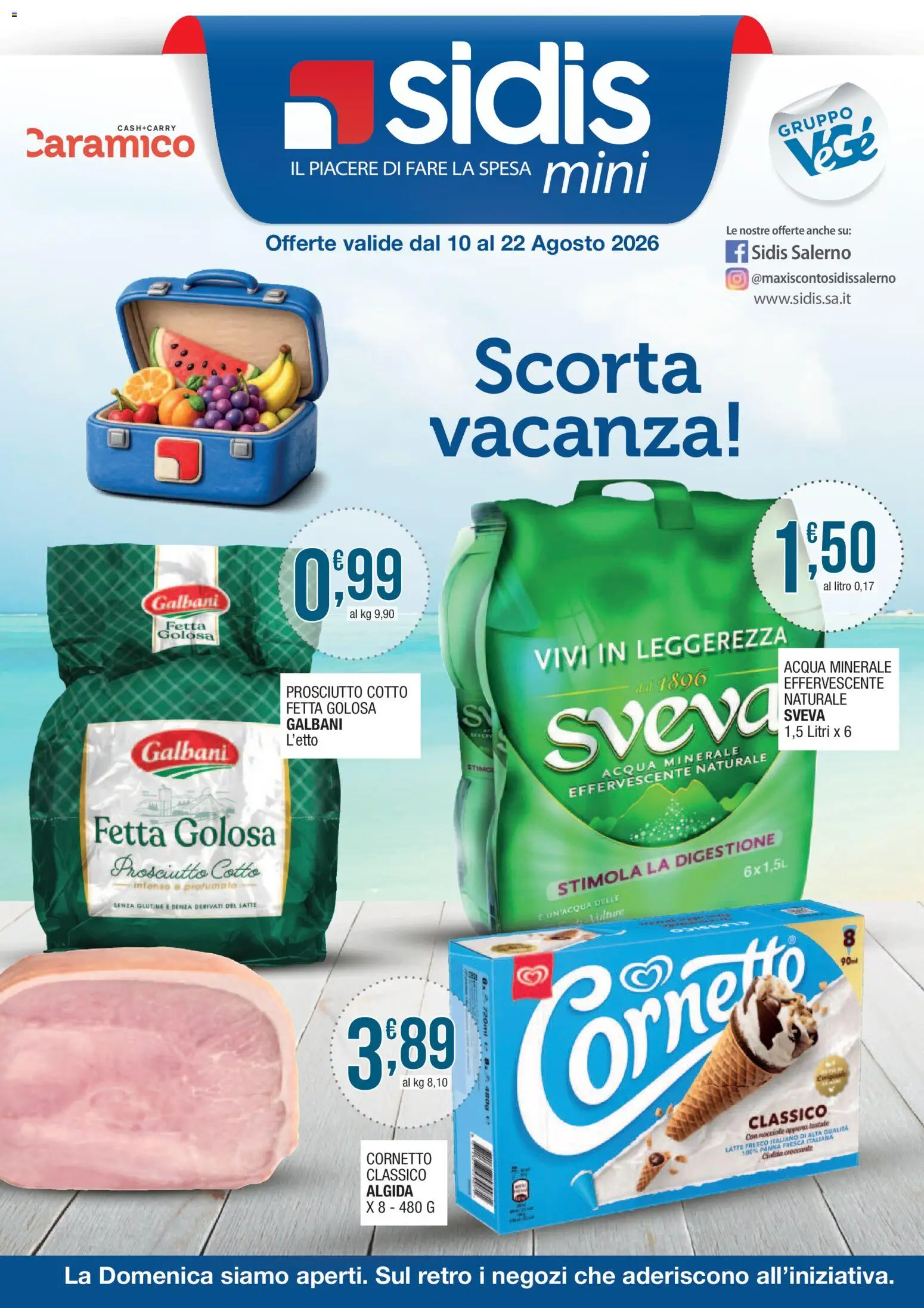 Volantino Sidis del 10/08/2026 | Pagina: 1 | Prodotti: Panna, Latte, Prosciutto, Acqua minerale