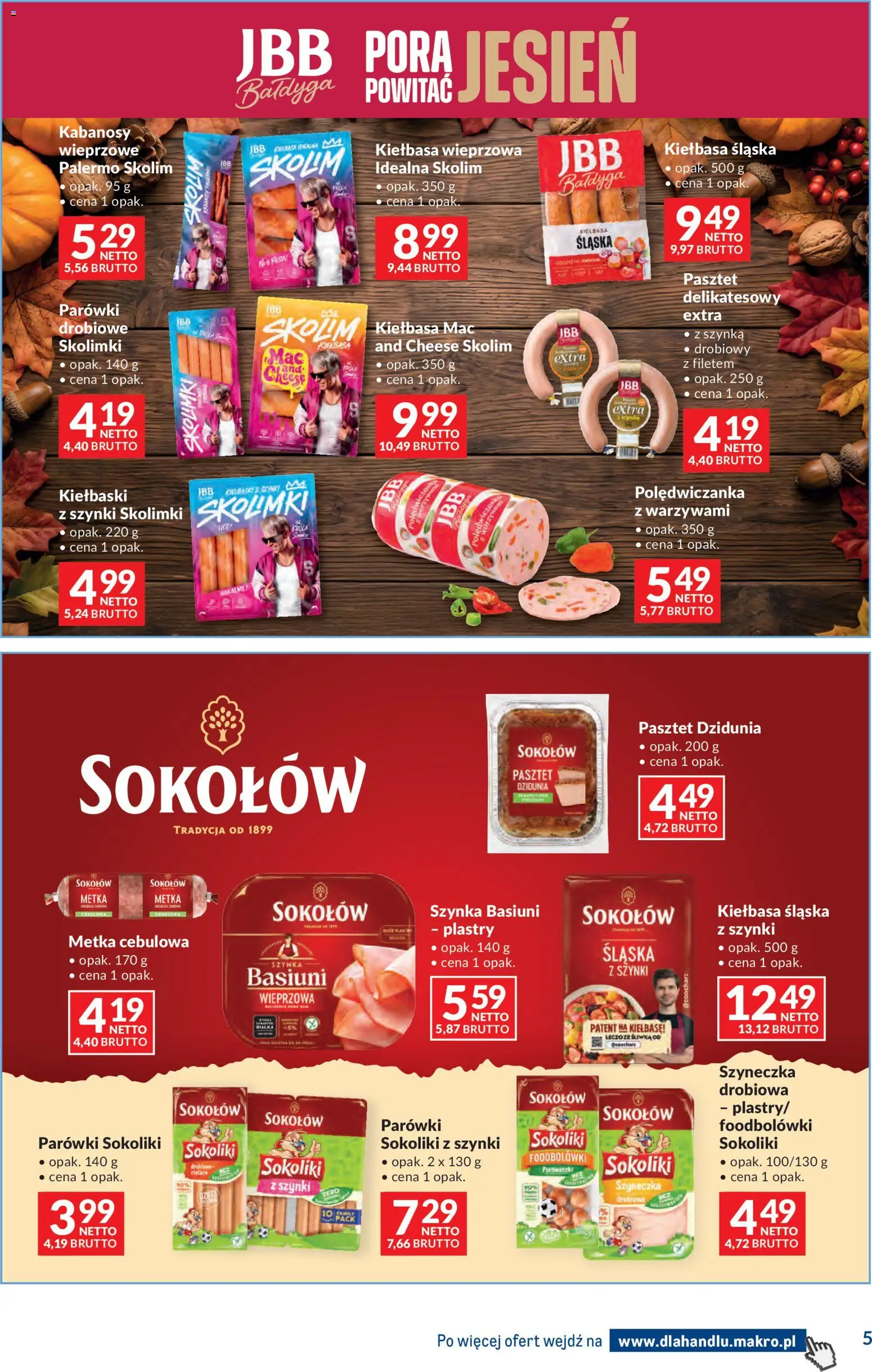 Makro gazetka - Dystrybucja do sklepów od 29.09.2026 | Strona: 5 | Produkty: Parówki sokoliki, Parówki, Kiełbaski, Metka cebulowa