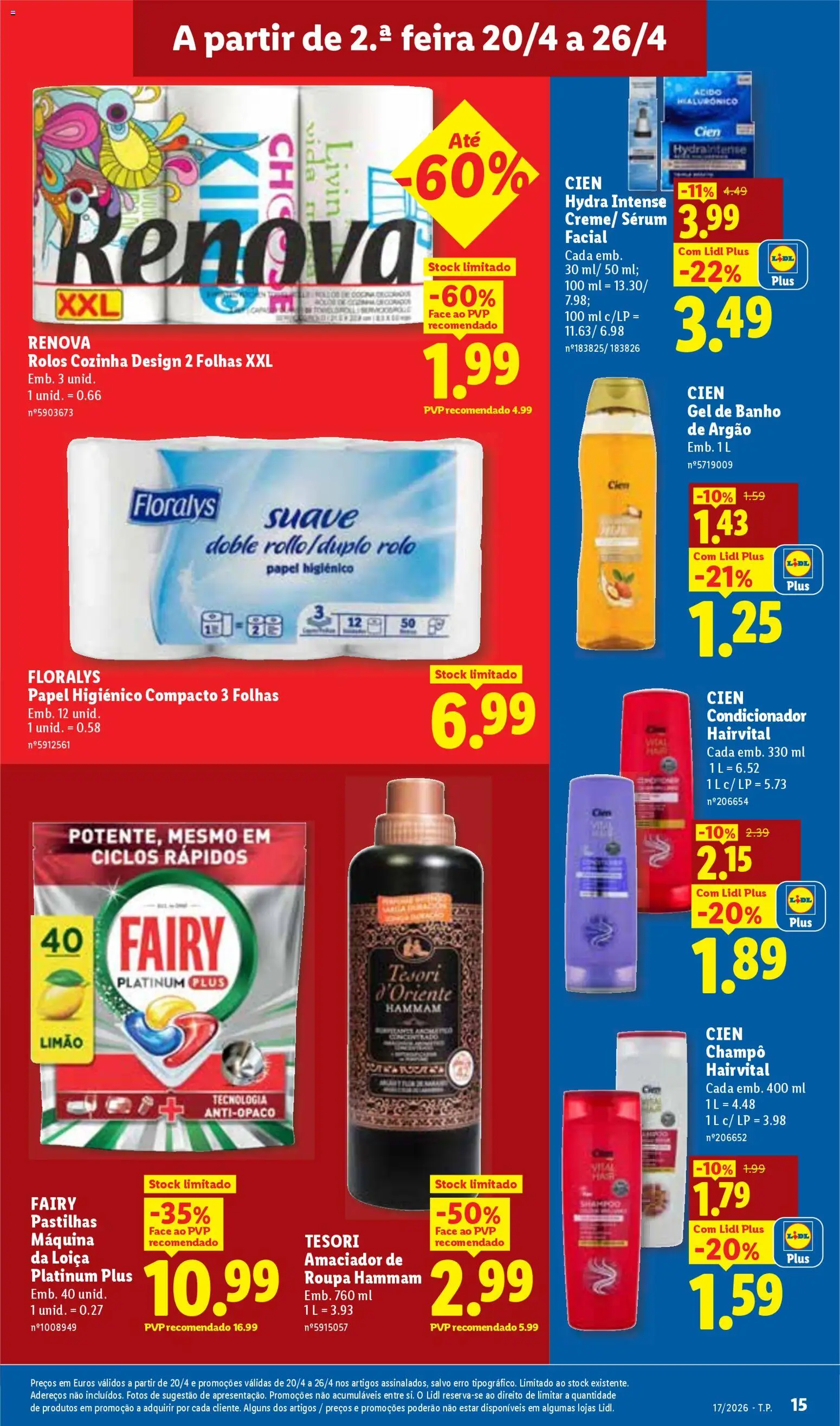 Lidl folheto │ válido de 20.04.2026 | Página: 15 | Produtos: Papel higiénico, Gel de banho, Amaciador de roupa, Banho
