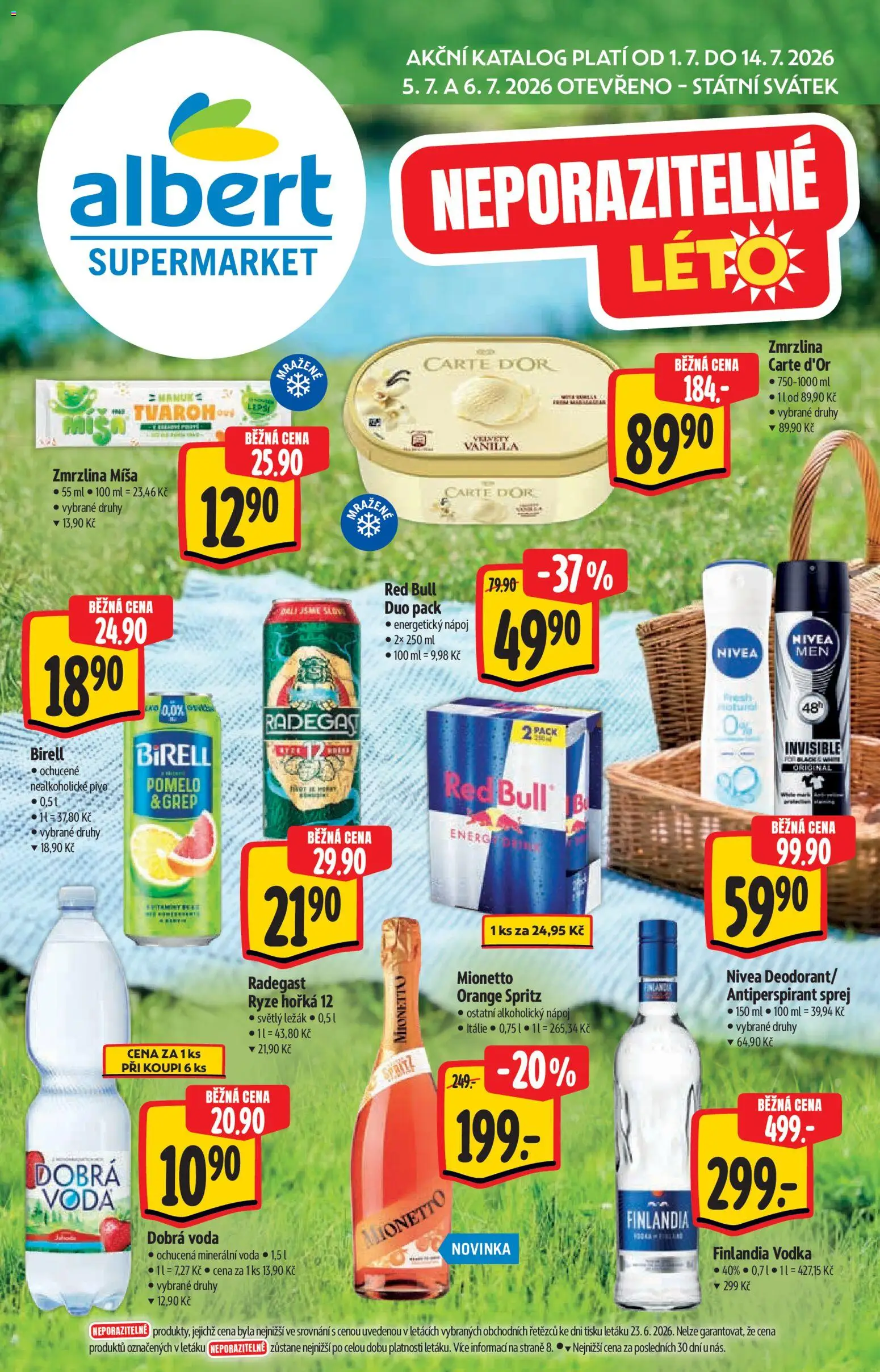 Albert katalog - Supermarket od 01.07.2026 | Strana: 1 | Produkty: Deodorant, Pivo, Finlandia vodka, Energy drink