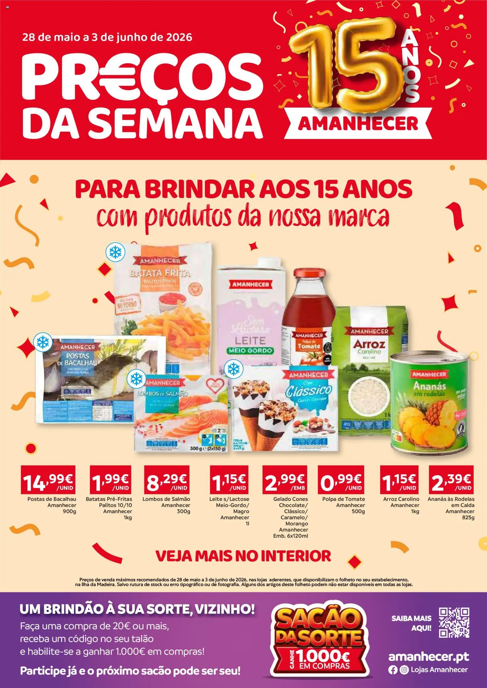 Amanhecer Folheto Madeira │ válido de 28.05.2026 | Página: 1 | Produtos: Batata, Bacalhau, Gelado, Leite