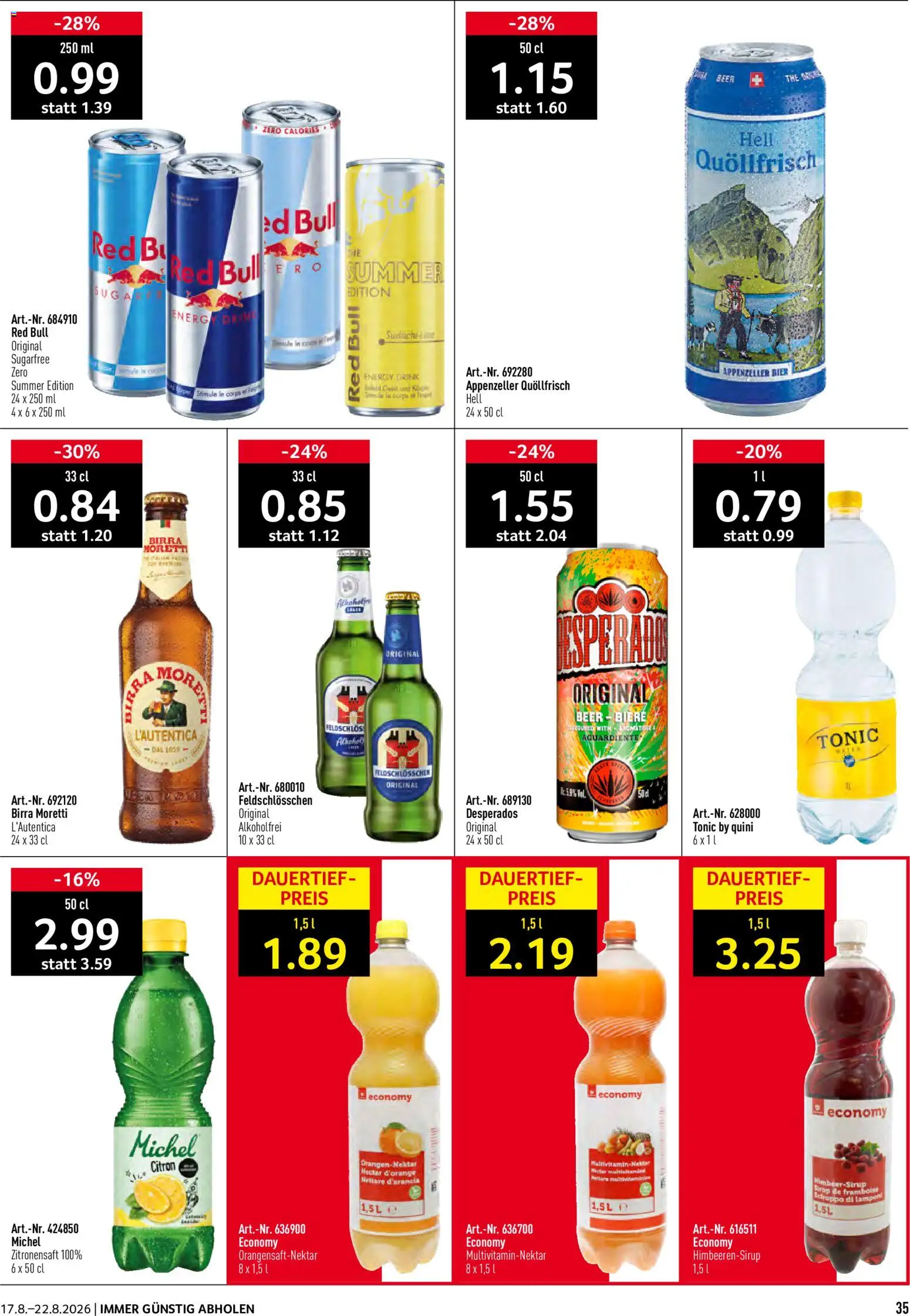Prodega aktionen – gültig ab 17.08.2026 | Seite: 35 | Produkte: Red bull, Bier, Orangen