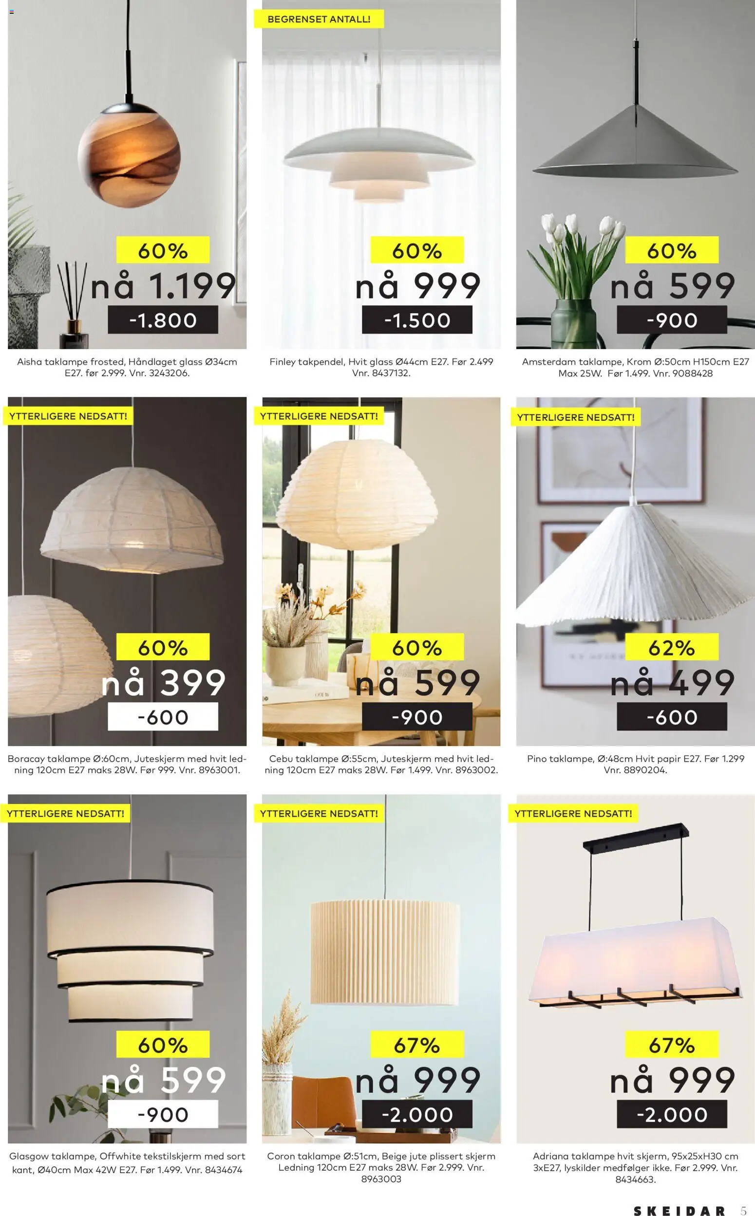 {H1} | Side: 5 | Produkter: Taklampe, Ledning, Skjerm, Glass