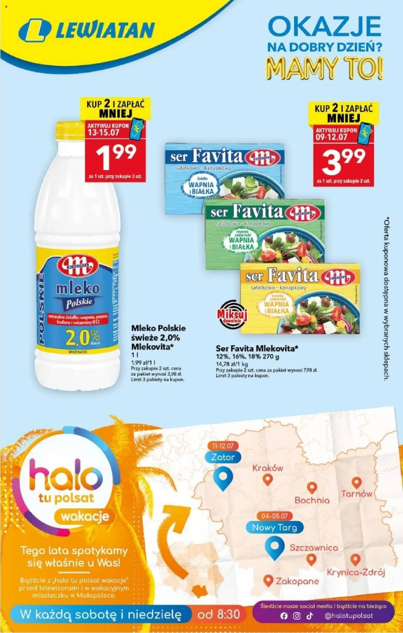 Lewiatan gazetka - Okazje na dobry dzień od 09.07.2026 | Strona: 1 | Produkty: Ser favita, Mleko, Ser