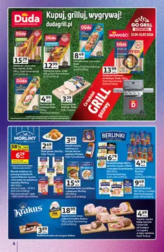Pogląd oferty "Auchan gazetka - Znane Marki Hipermarket" - ważna od 11.06.2026 | Strona: 4 | Produkty: Kiełbasa, Parówki berlinki, Kiełbaski, Boczek wędzony