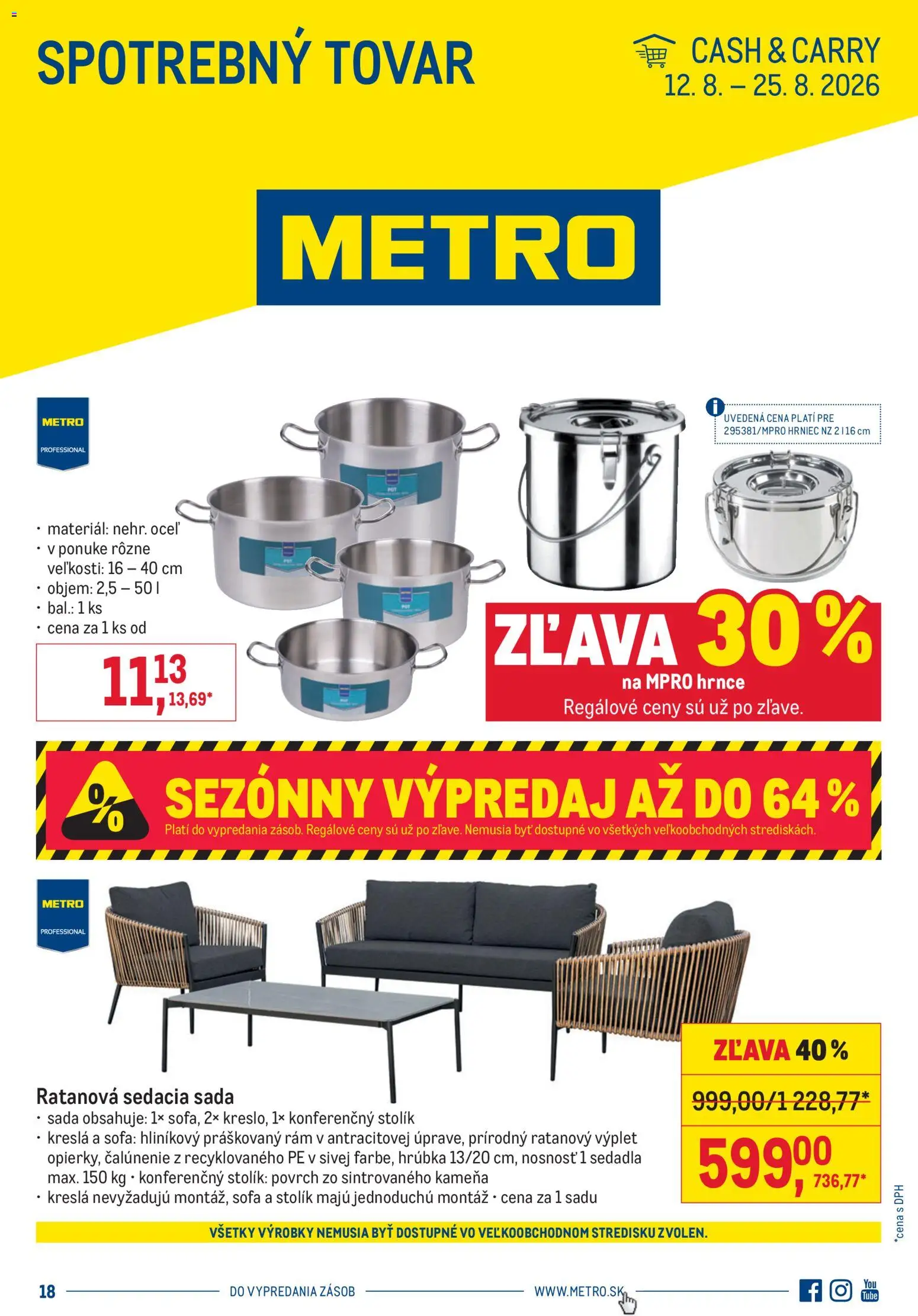 Nové Metro akcie – leták je platný od 12.08.2026 | Strana: 1 | Produkty: Kreslá, Rám, Konferenčný stolík, Stolík