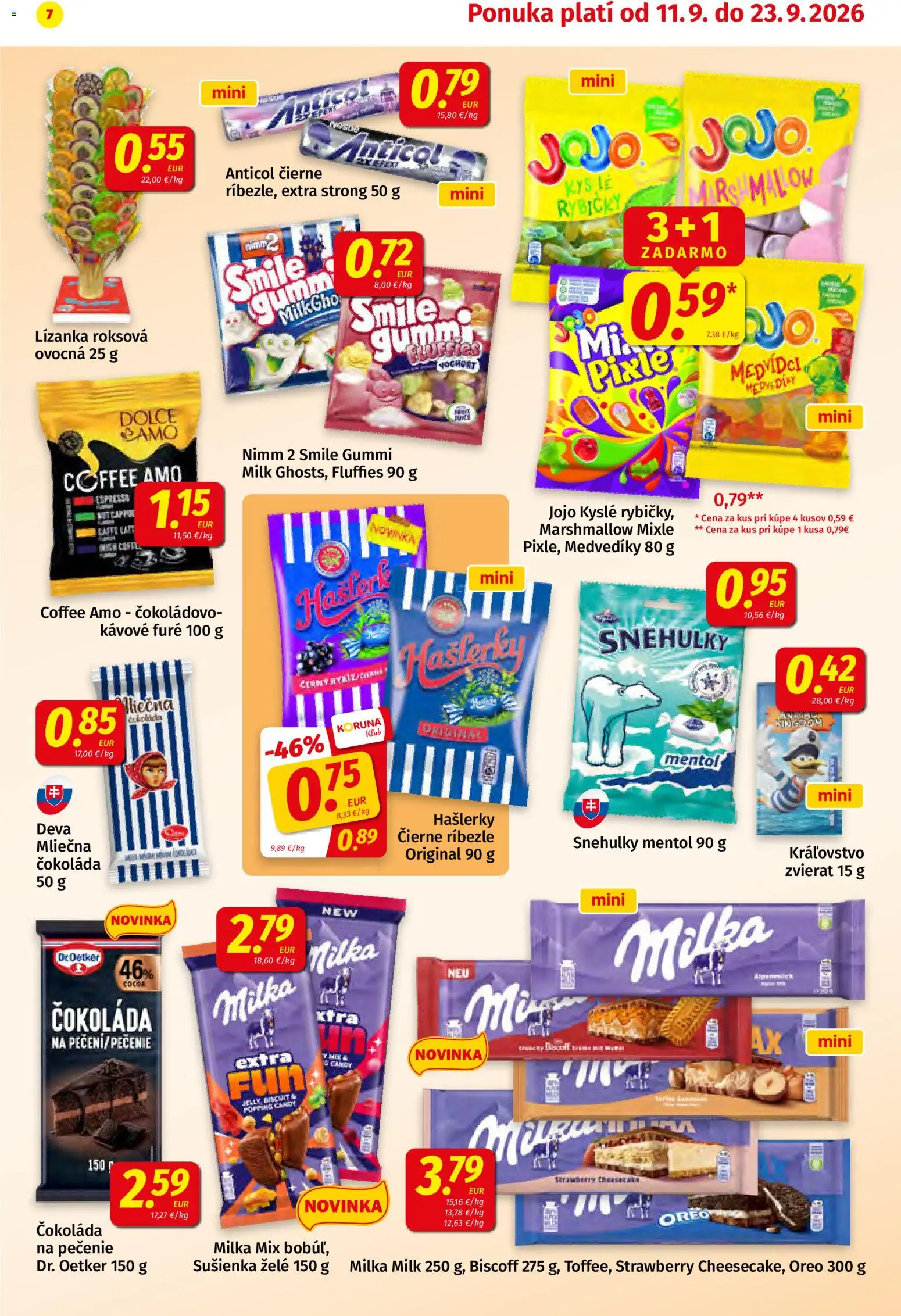 Nové Koruna akcie – leták je platný od 11.09.2026 | Strana: 7 | Produkty: Ríbezle, Čokoláda, Oreo, Milka