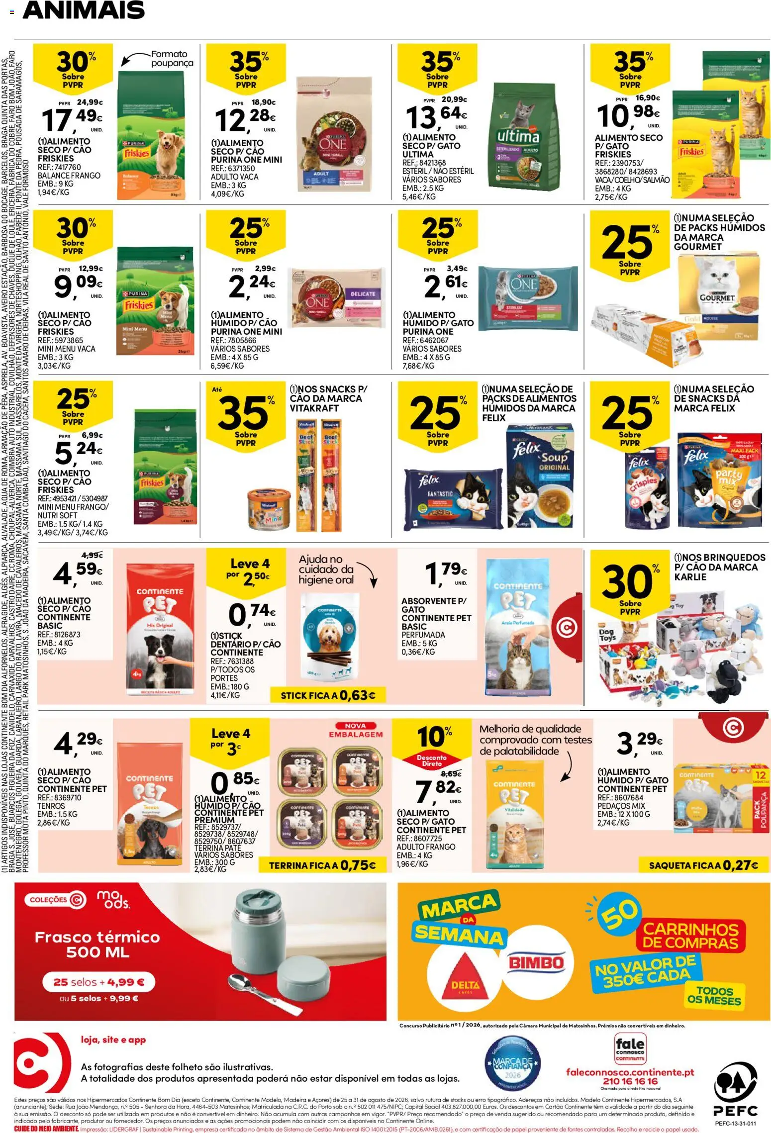 Continente Semanal Continente Bom Dia │ válido de 25/08/2026 | Página: 28 | Produtos: Purina one, Frango, Snacks, Brinquedos