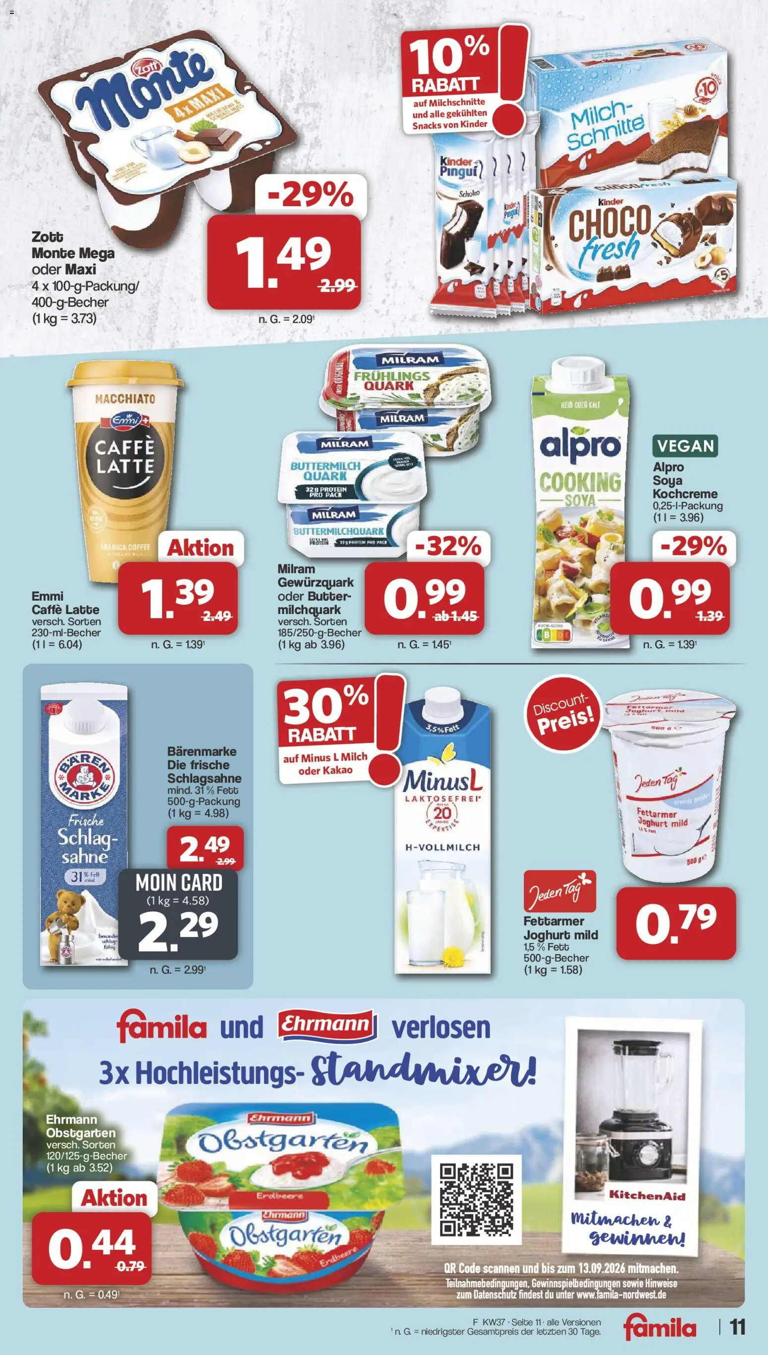 Famila Nordwest Prospekt – gültig ab 07.09.2026 | Seite: 11 | Produkte: Quark, Schlagsahne, Milch, Milram