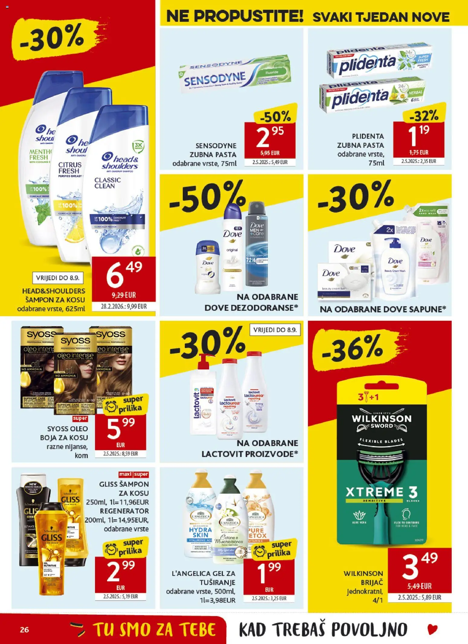 Konzum HR akciós ujság - amely érvényes a következő dátumtól: 2026.08.26. | Oldal: 26 | Termékek: Dove, Lactovit, Püré, Gél