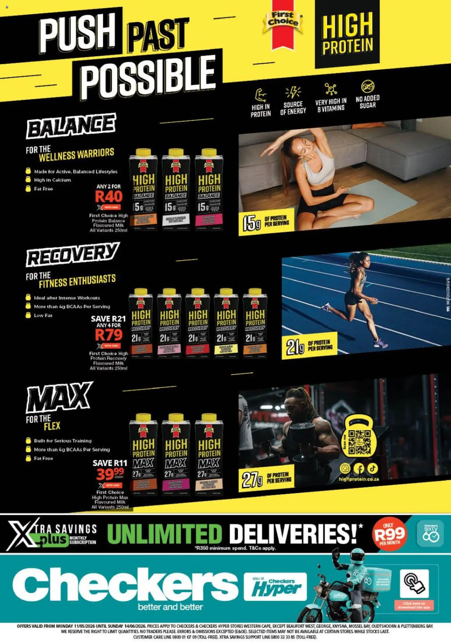New Checkers catalogue – valid from 11.05.2026 | Page: 1 | Products: Detergente líquido, Vitamins, Milk, Sugar
