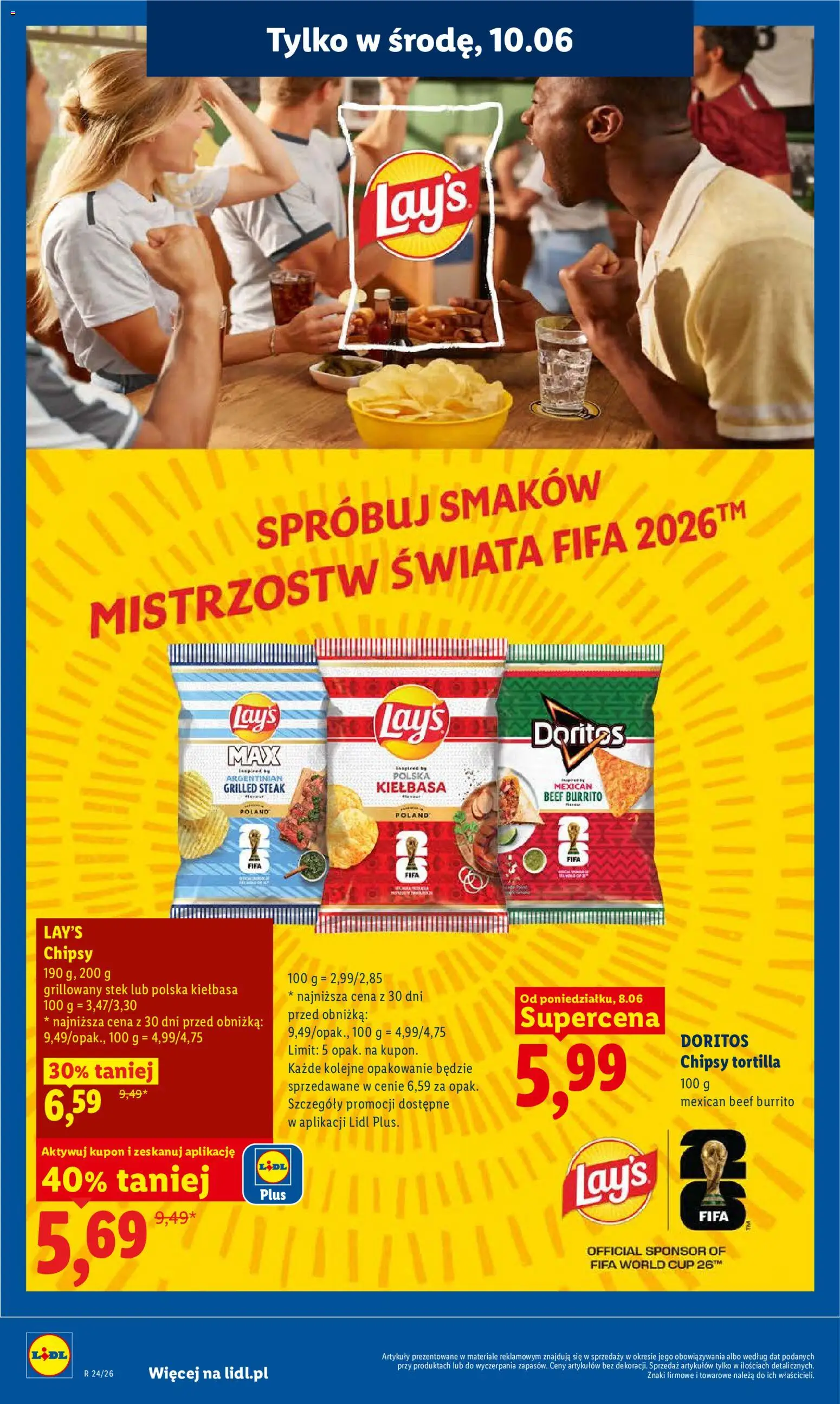 Lidl gazetka od 08.06.2026 | Strona: 70 | Produkty: Kiełbasa, Chipsy, Tortilla, Doritos