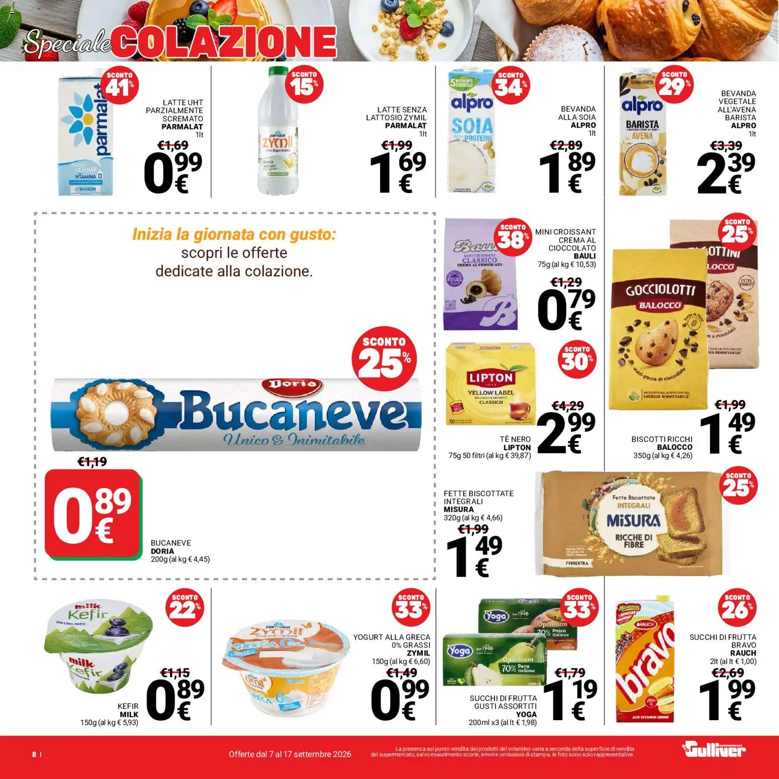 Volantino Gulliver del 07/09/2026 | Pagina: 8 | Prodotti: Kefir, Biscotti, Cocco, Croissant
