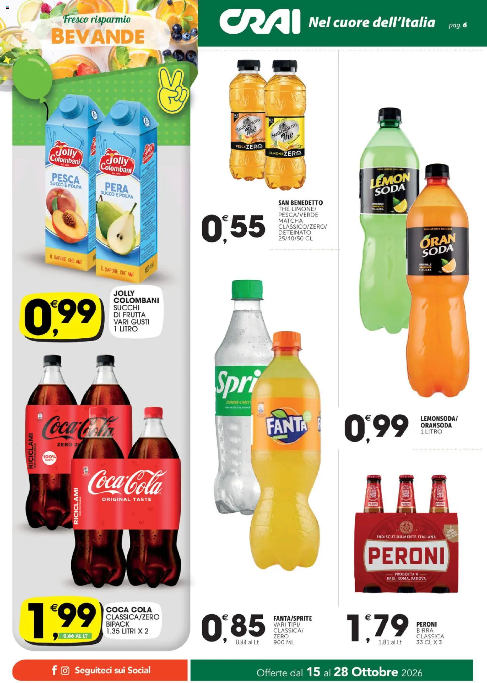 Volantino CRAI del 15/10/2026 | Pagina: 6 | Prodotti: Birra, Arance, Pera, Fanta