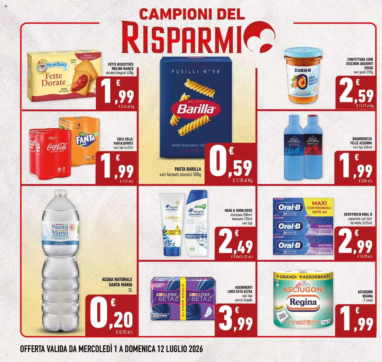 Volantino Conad del 01/07/2026 | Pagina: 2 | Prodotti: Shampoo, Balsamo, Dentifricio, Acqua