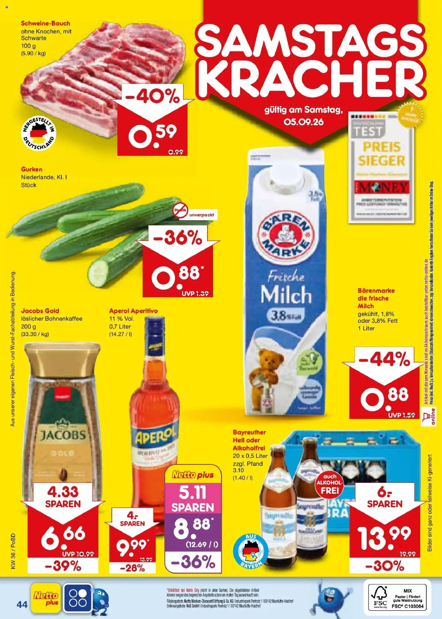 Netto Marken-Discount Prospekt Selb (ab 31.08.2026) » Angebote | Seite: 56 | Produkte: Bayreuther hell, Alkohol, Aperol, Fleisch