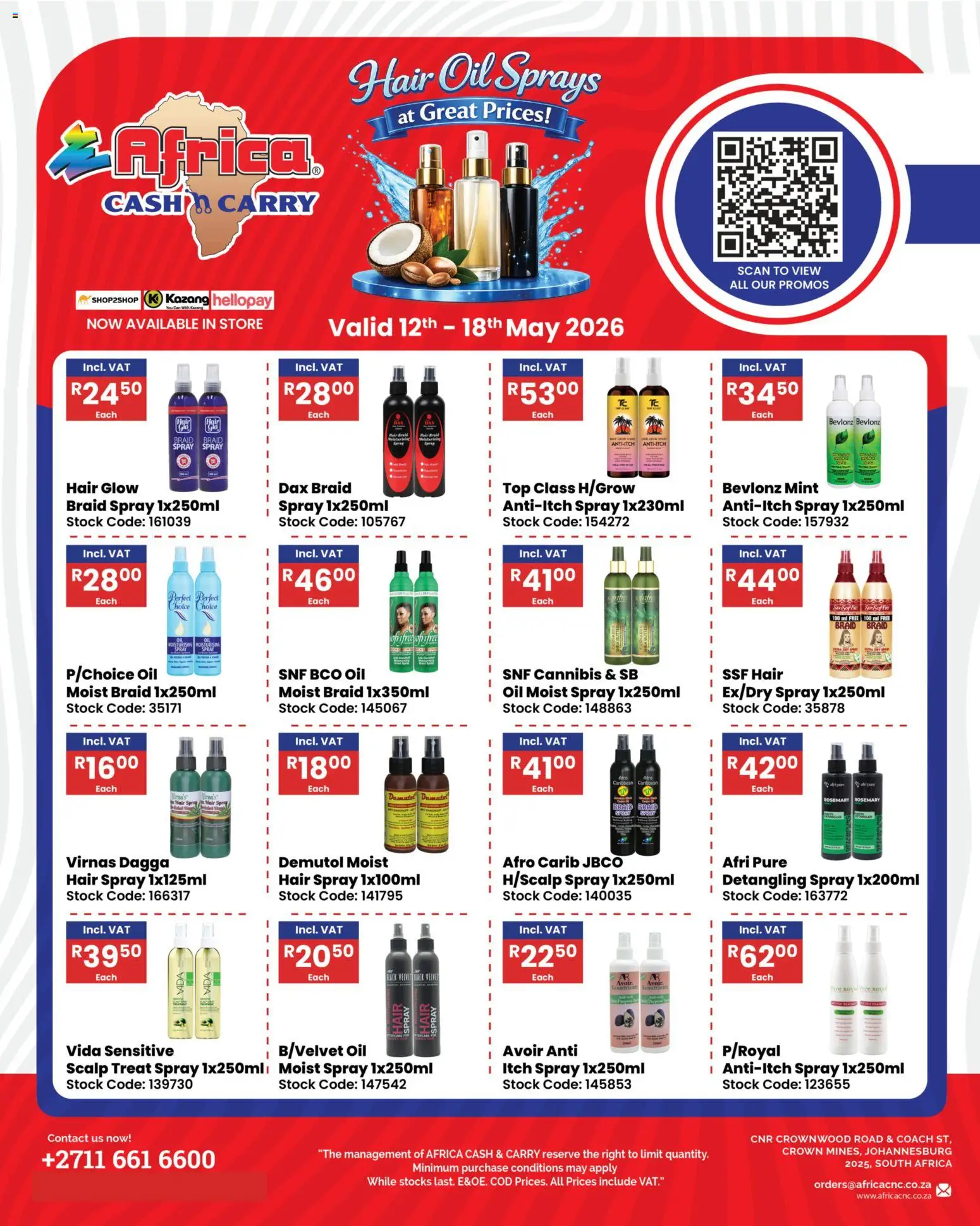 New Africa Cash & Carry catalogue – valid from 12.05.2026 | Page: 1 | Products: Butter, Oil, Hair oil, Hair spray