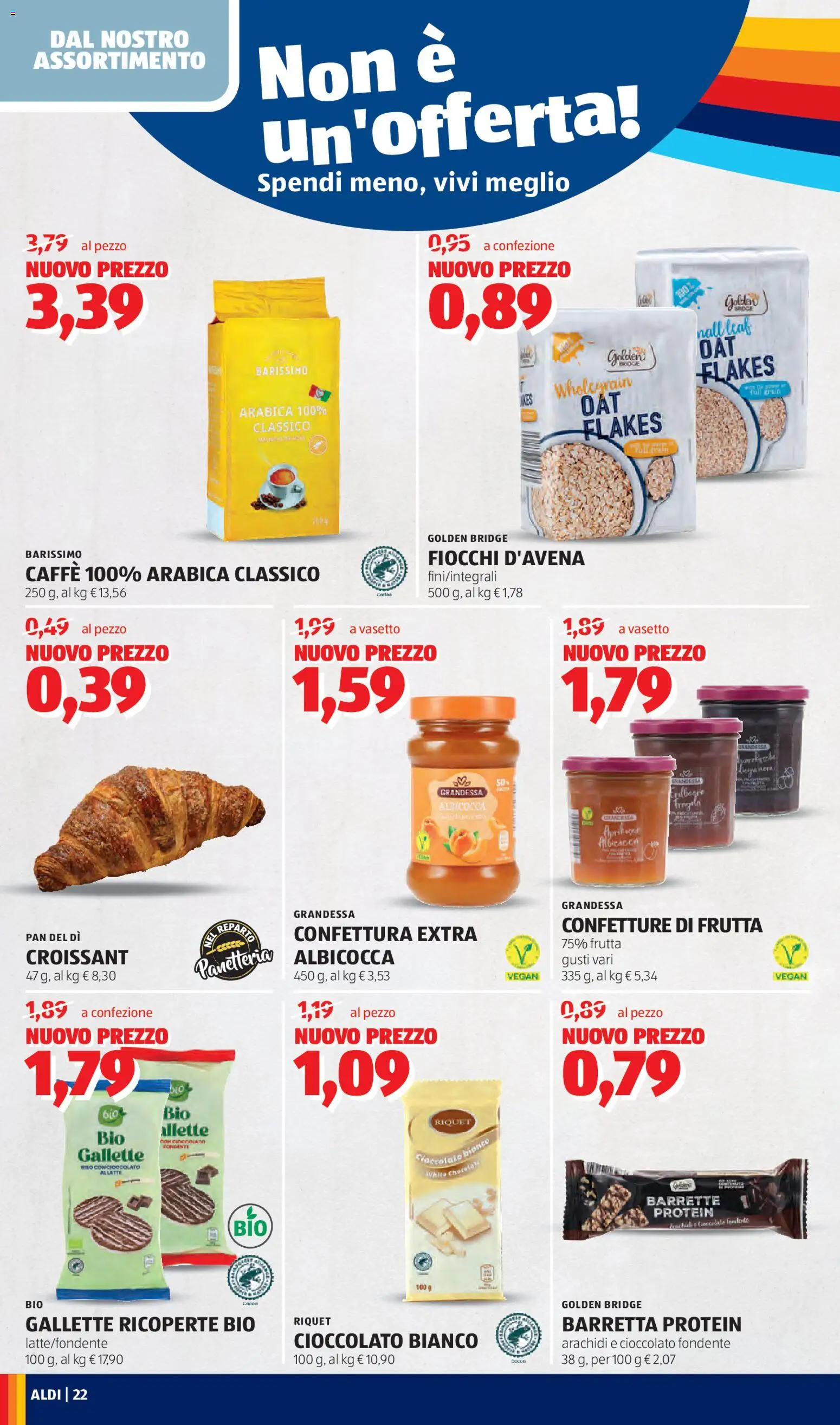 Volantino Aldi del 16.03.2026 | Pagina: 22 | Prodotti: Caffè, Cioccolato, Fiocchi, Croissant