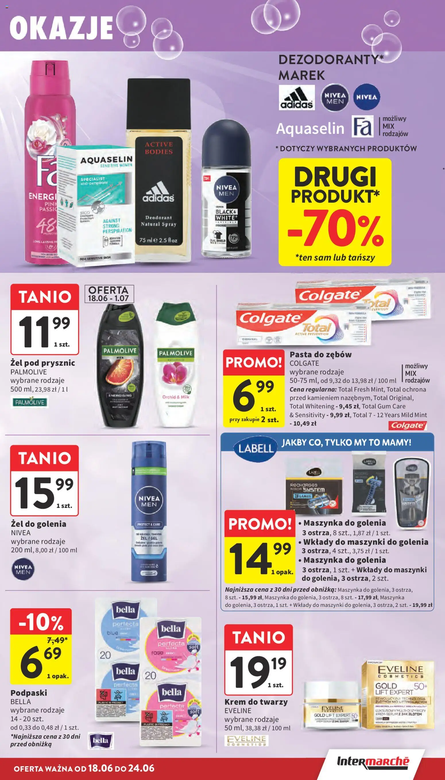 Intermarche gazetka od 18.06.2026 | Strona: 37 | Produkty: Maszynka do golenia, Podpaski, Krem, Pasta do zębów