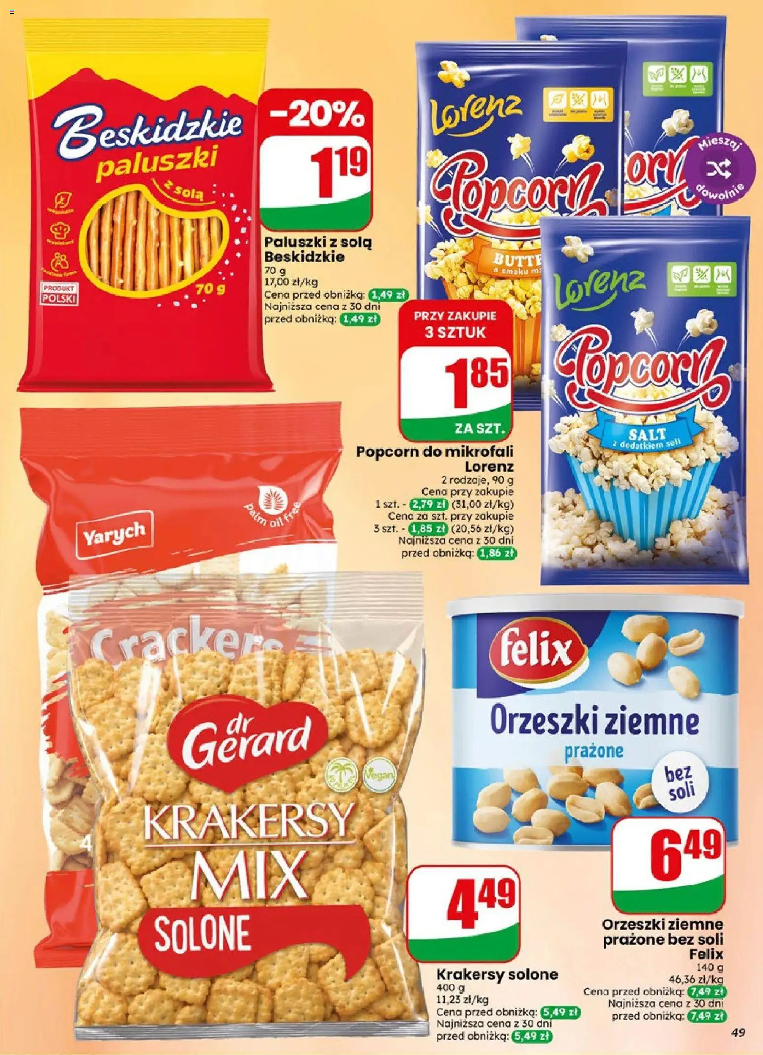 Dino gazetka od 19.08.2026 | Strona: 49 | Produkty: Popcorn do mikrofali, Orzeszki ziemne prażone, Orzeszki ziemne, Orzeszki