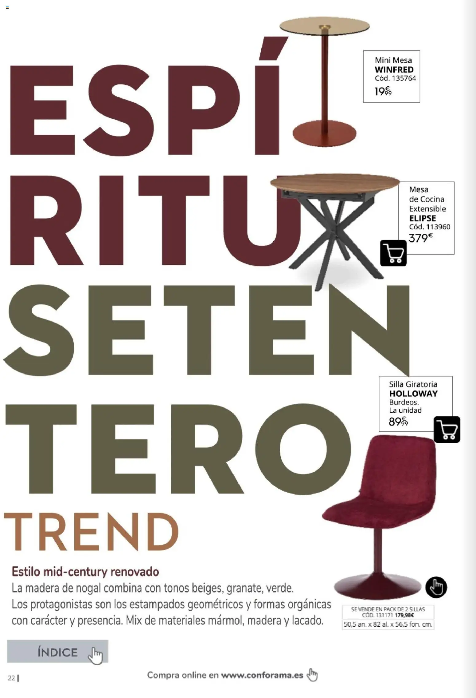 Conforama Guía de otoño 2026 │ válido desde el 30/09/2026 | Página: 22 | Productos: Silla giratoria, Cocina, Mesa, Silla