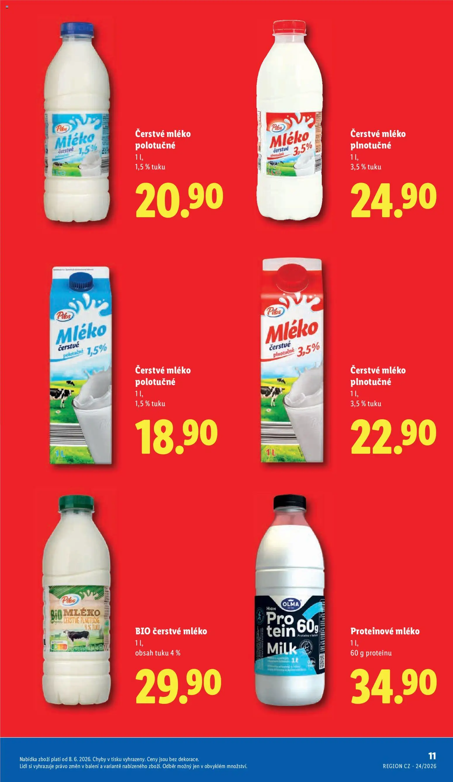 Lidl leták - Další ceny v klidu od 08.06.2026 | Strana: 11 | Produkty: Mléko polotučné, Mléko, Polotučné mléko