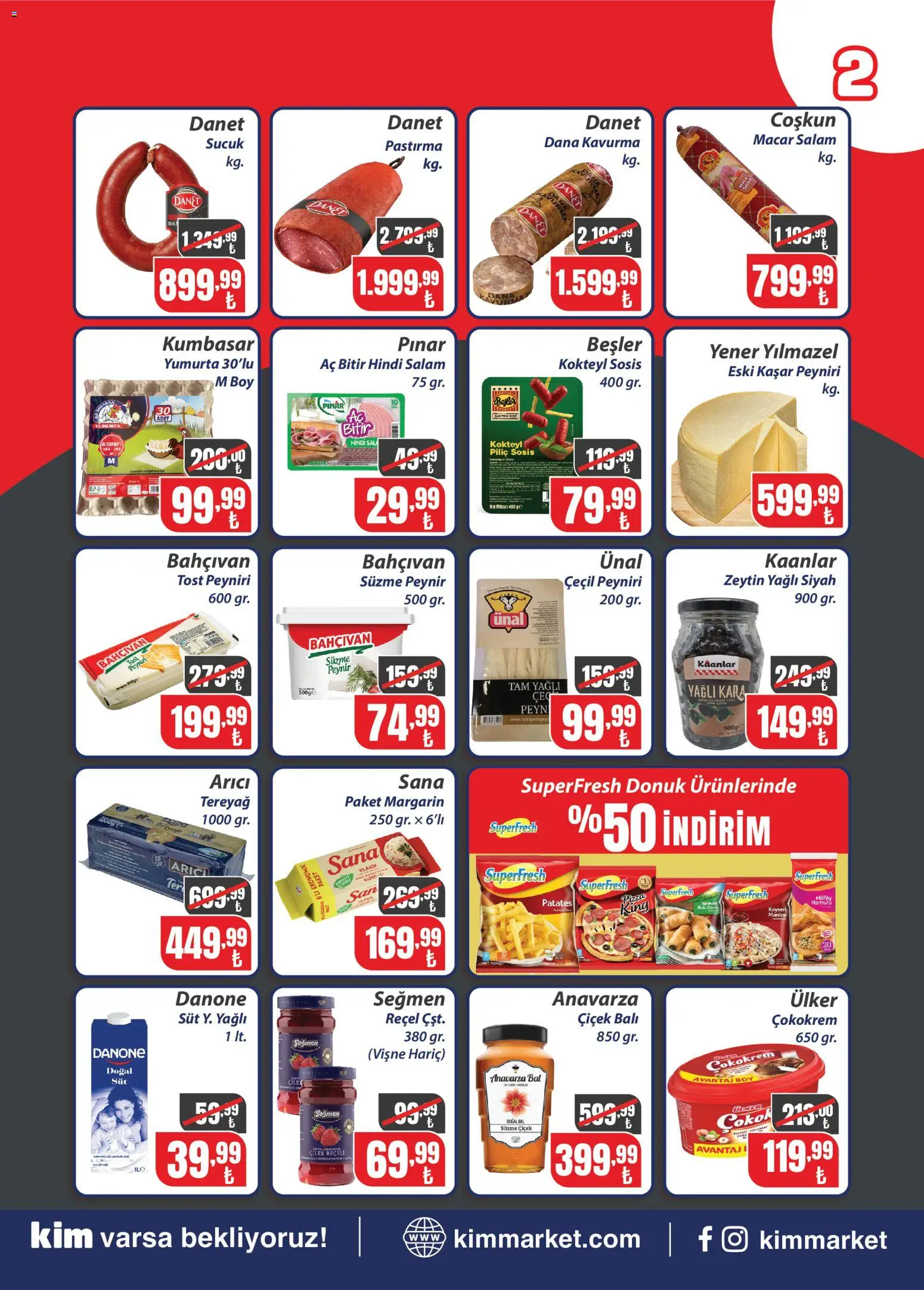 Kim Market - Pazariçi Açılış - 18 Eylül 2026 tarihinden itibaren geçerlidir | Sayfa: 2 | Ürünler: Peynir, Salam, Vişne, Patates