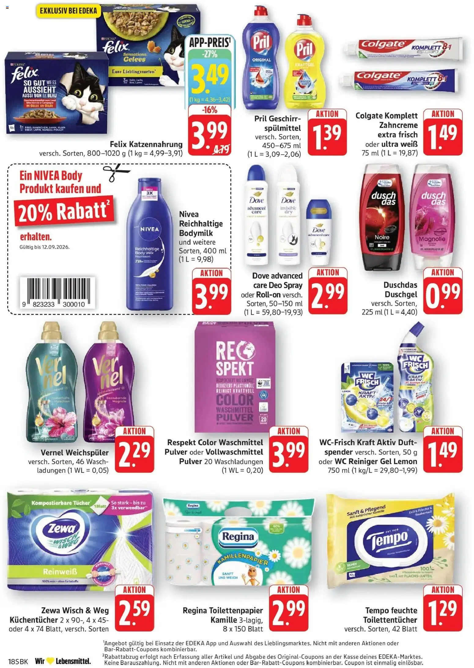 Edeka Prospekt Bad Bergzabern (ab 07.09.2026) » Angebote Online | Seite: 18 | Produkte: Duschgel, Weichspüler, Tempo, Body Milk