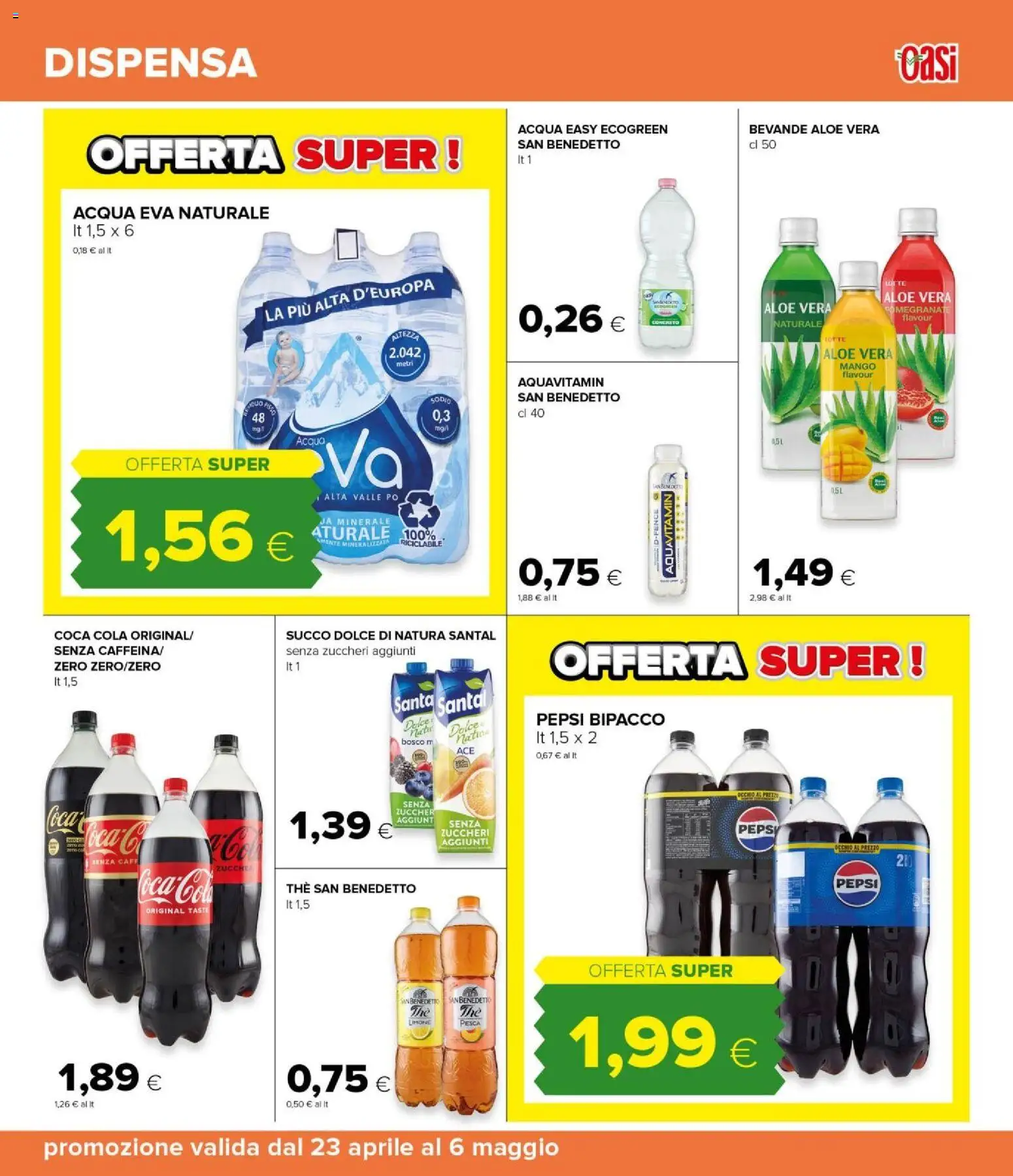 Volantino Oasi del 23.04.2026 | Pagina: 27 | Prodotti: Acqua, Pesca, Pepsi, Coca Cola