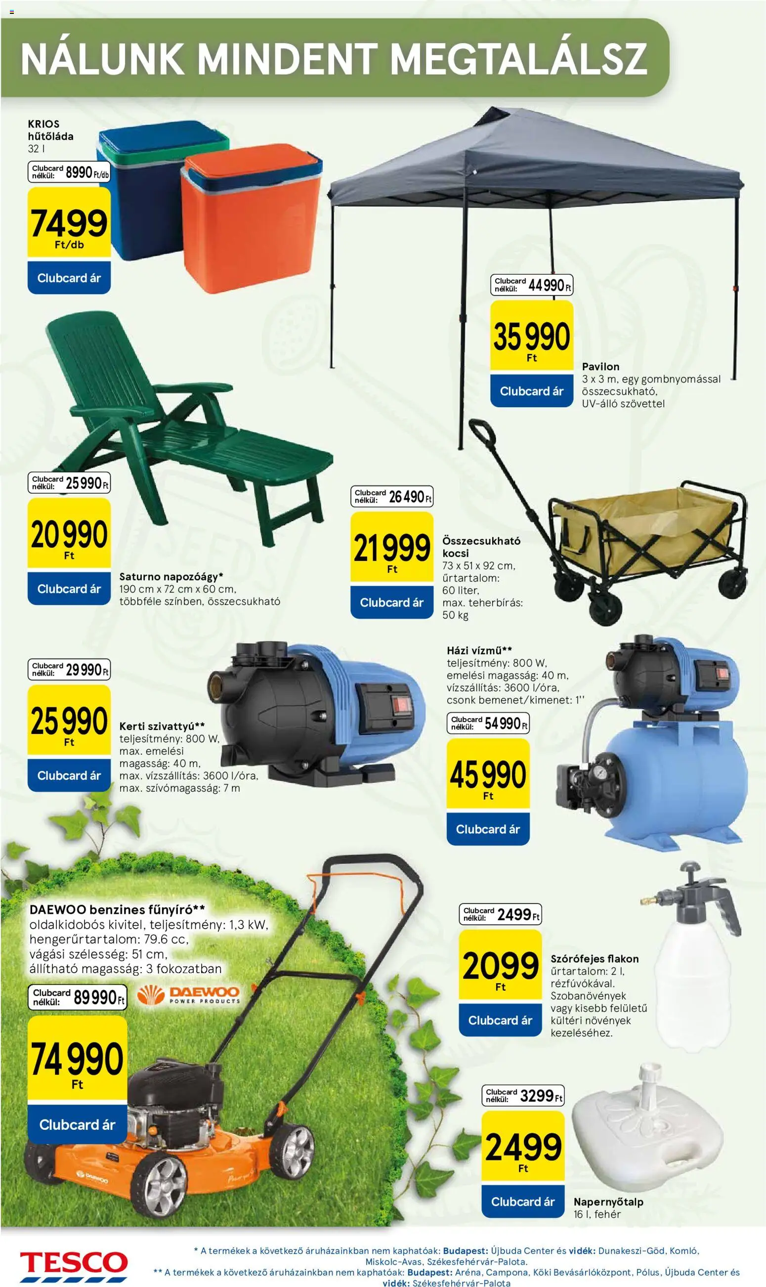 Tesco akciós ujság - amely érvényes a következő dátumtól: 11.06.2026 | Oldal: 14 | Termékek: Pavilon, Szék, Szivattyú, Benzines fűnyíró