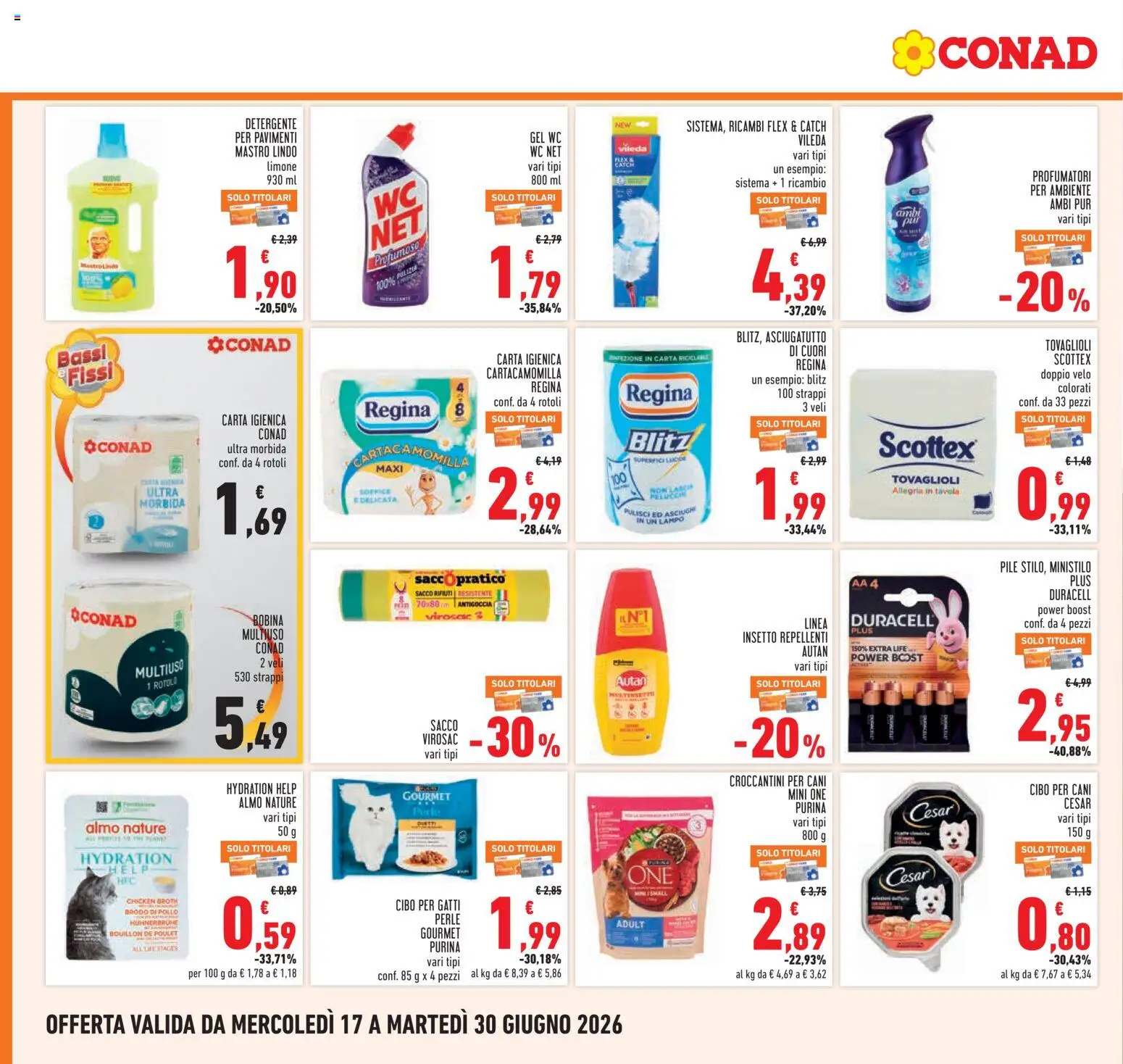 Volantino Conad del 17.06.2026 | Pagina: 20 | Prodotti: Pile, Carta igienica, Asciugatutto, WC