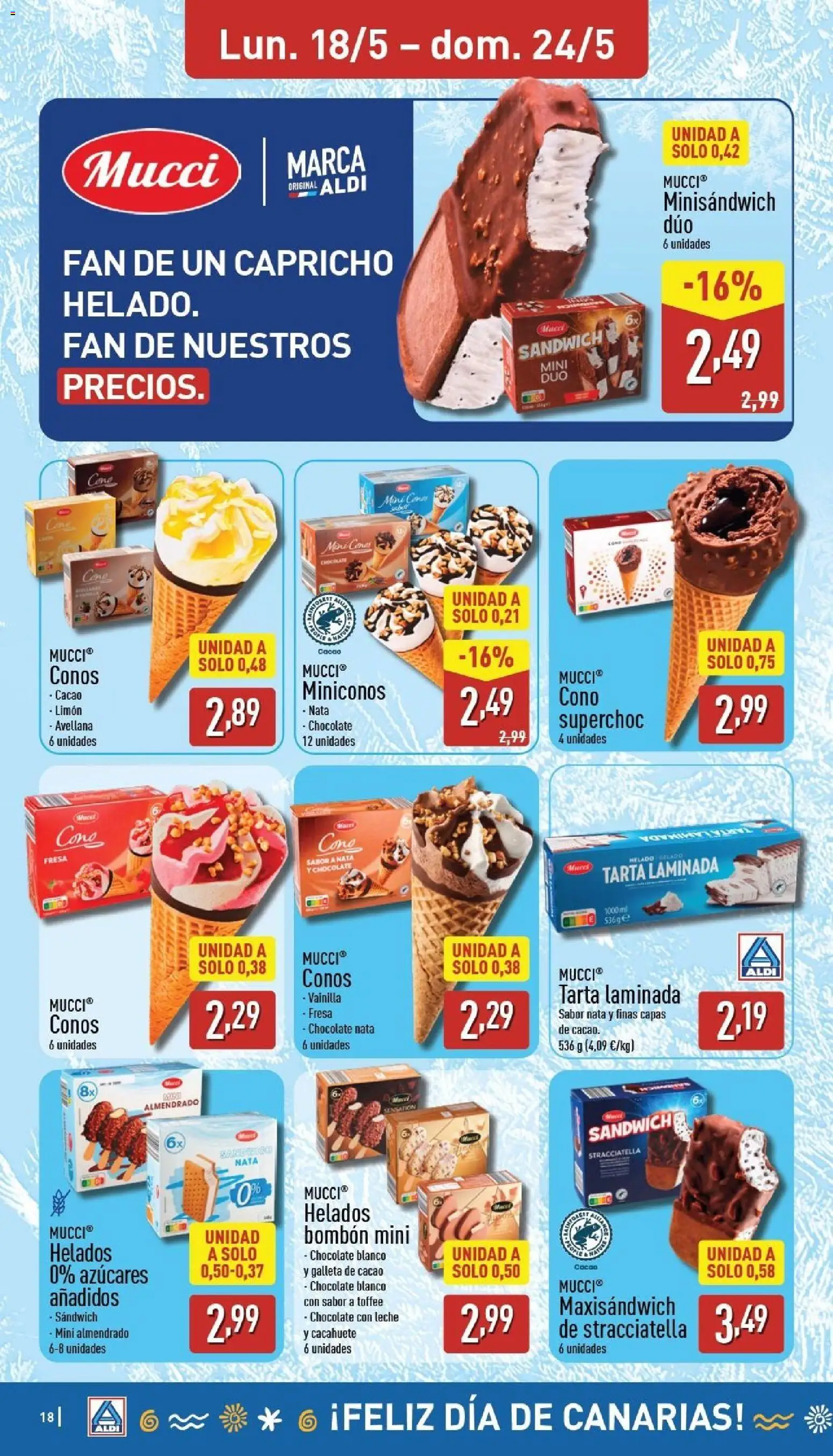 Aldi folleto Canarias │ válido desde el 18.05.2026 | Página: 18 | Productos: Leche, Helado, Chocolate con leche, Φρυγανιές σικάλεως