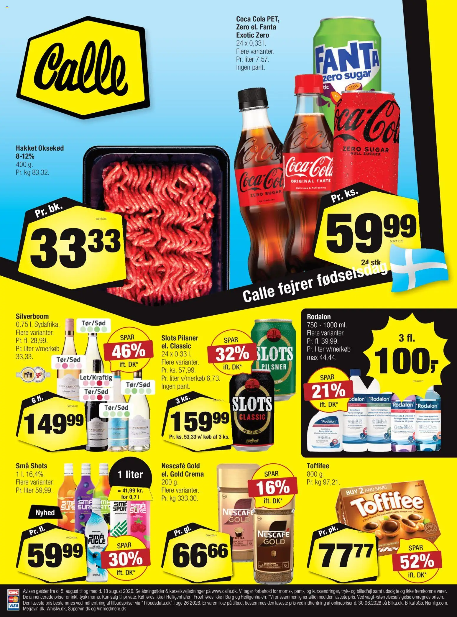Calle tilbudsavis – gyldig fra 05/08/2026 | Side: 1 | Produkter: Coca Cola, Oksekød, Fanta, Cola